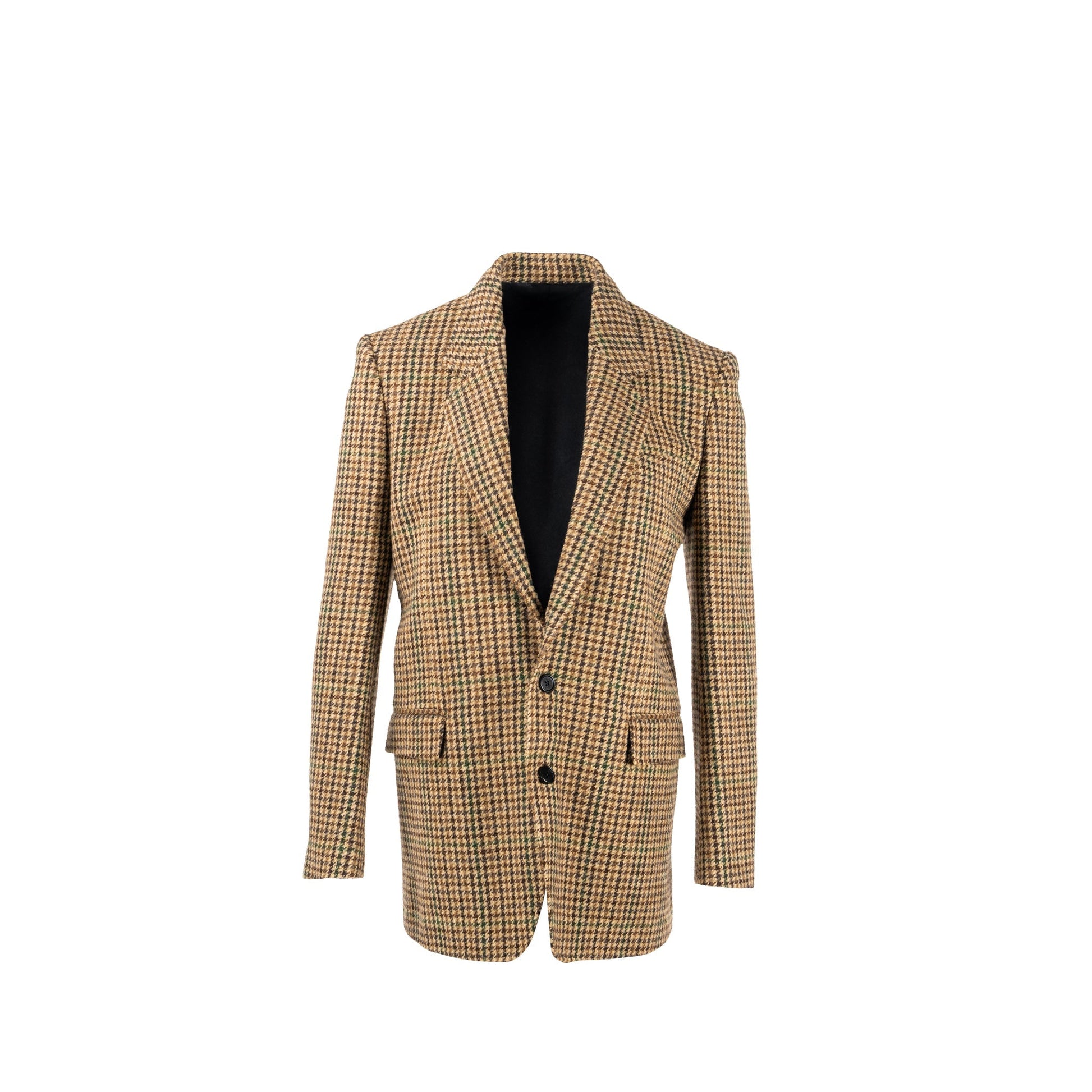Celine Size Houndstooth Blazer Wool Brown/Green