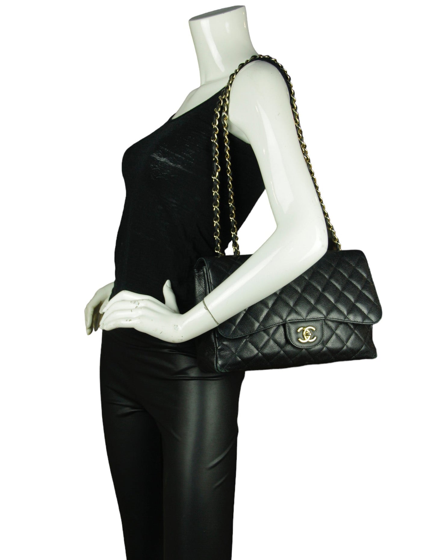 Chanel Black Caviar Leather Single Flap Flap Bag - Rovelle Bags