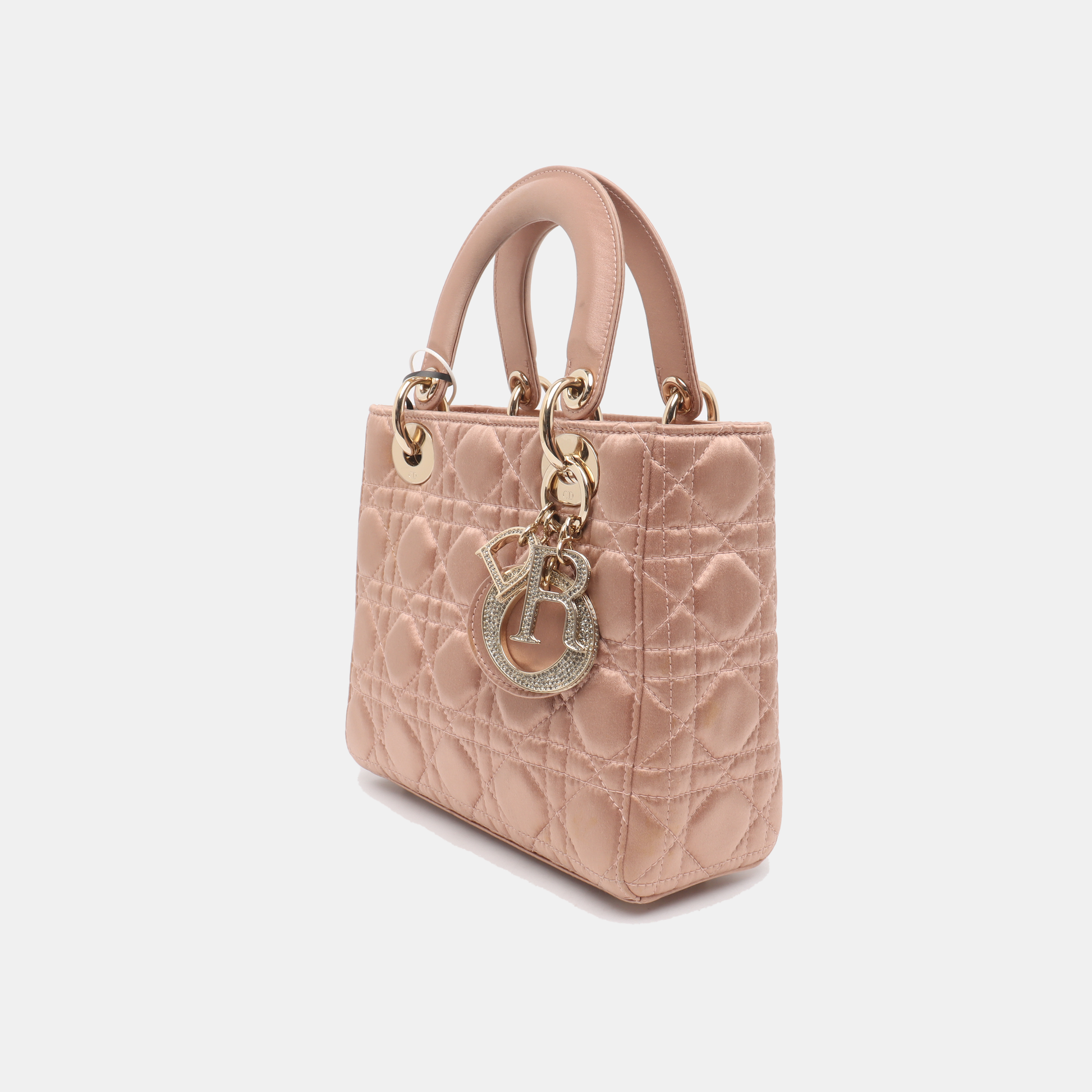 Lady Dior Small My AbcDior Beige Silk Handbag Crystal Charms