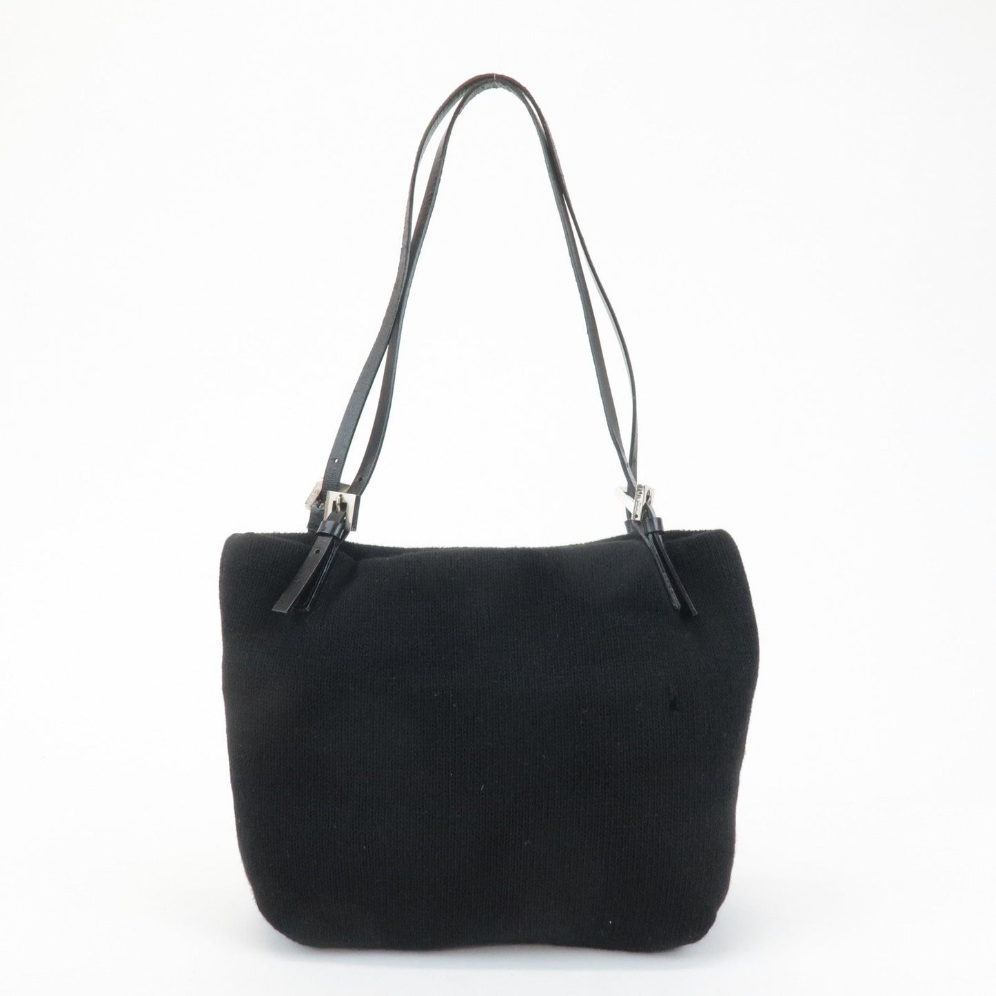 FENDI Wool Leather Tote Bag Shoulder Bag Black 26633