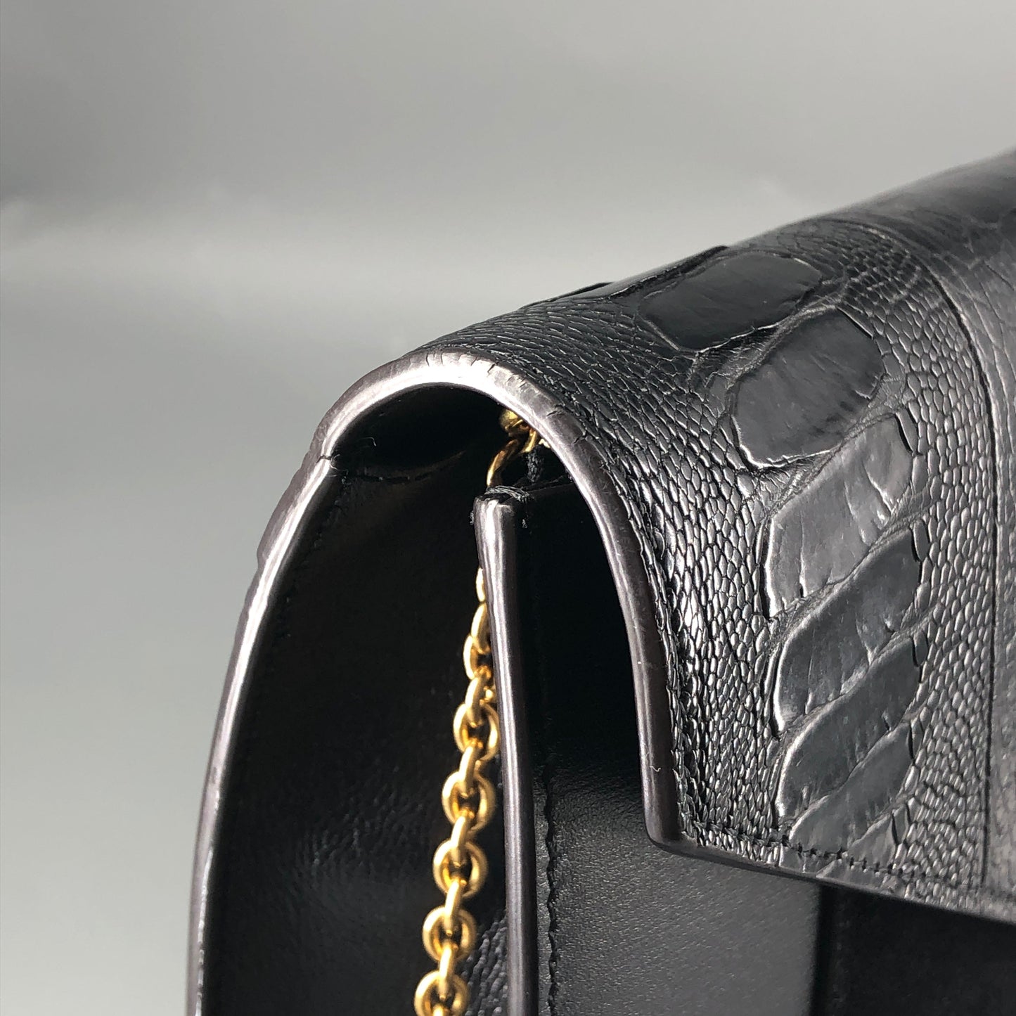 Celine Genuine Python & Smooth Calfskin Envelope Chain Shoulder Bag Black