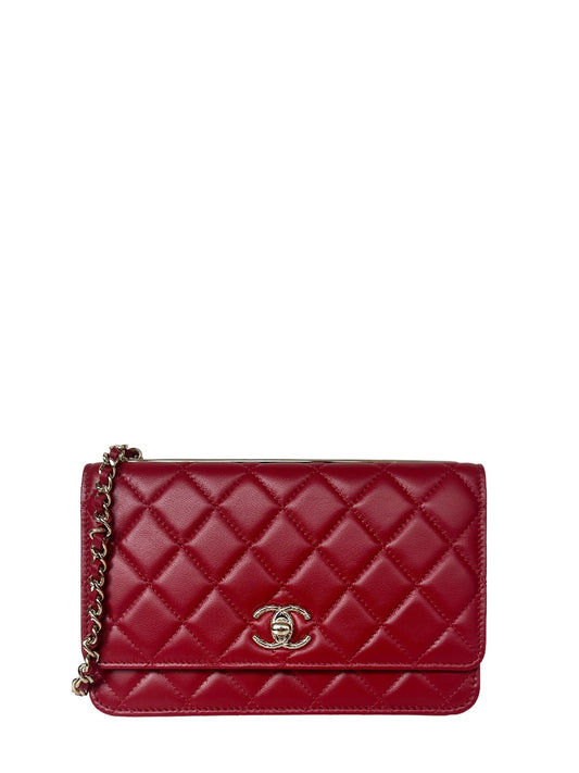 Chanel 2023 NEW Red Lambskin Quilted Wallet On Chain - Rovelle Bags