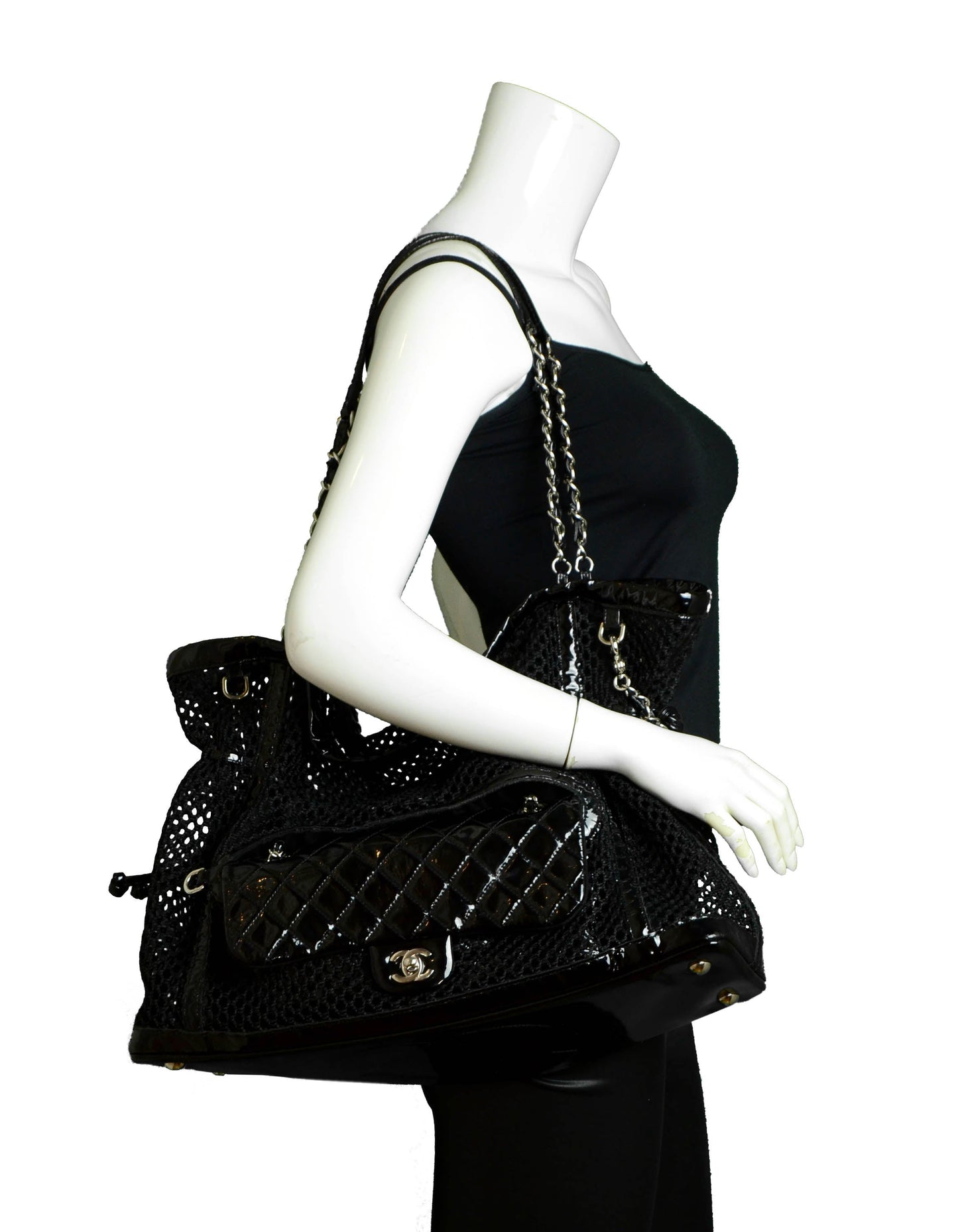 Chanel Black Mesh & Patent La Tote Bag - Rovelle Bags
