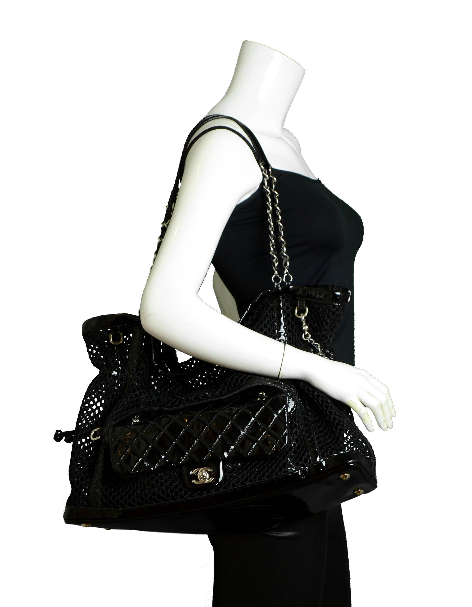 Chanel Black Mesh & Patent La Tote Bag - Rovelle Bags