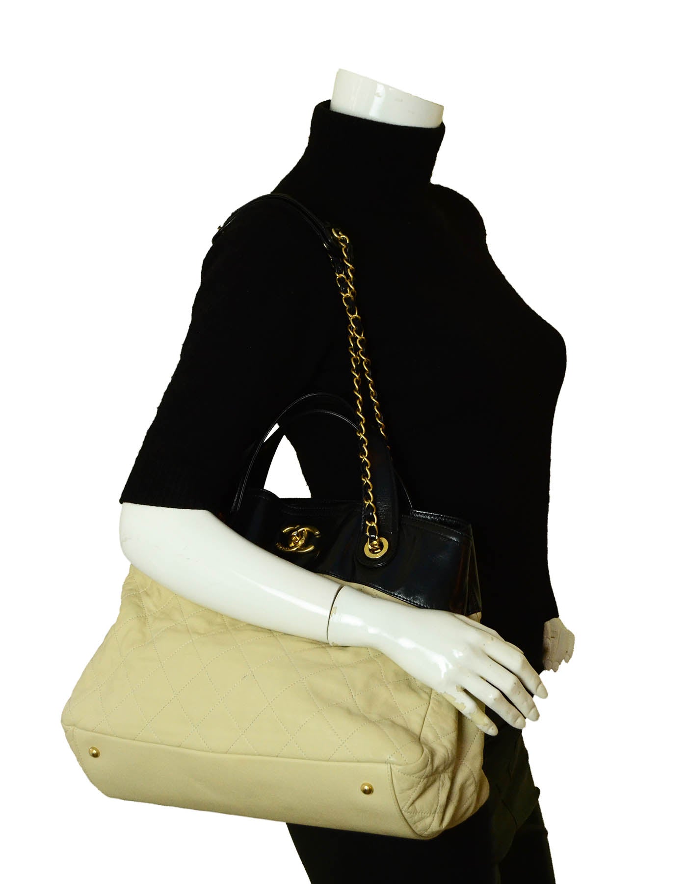 Chanel Black/Beige Quilted Leather In-the-Mix Tote Tote Bag - Rovelle Bags