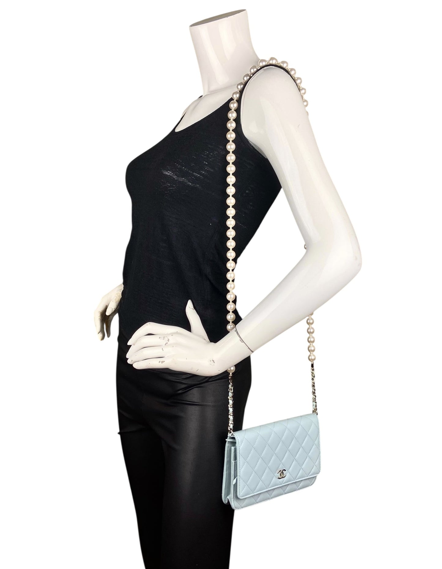 Chanel Light Blue Lambskin Pearl WOC Crossbody Bag - Rovelle Bags