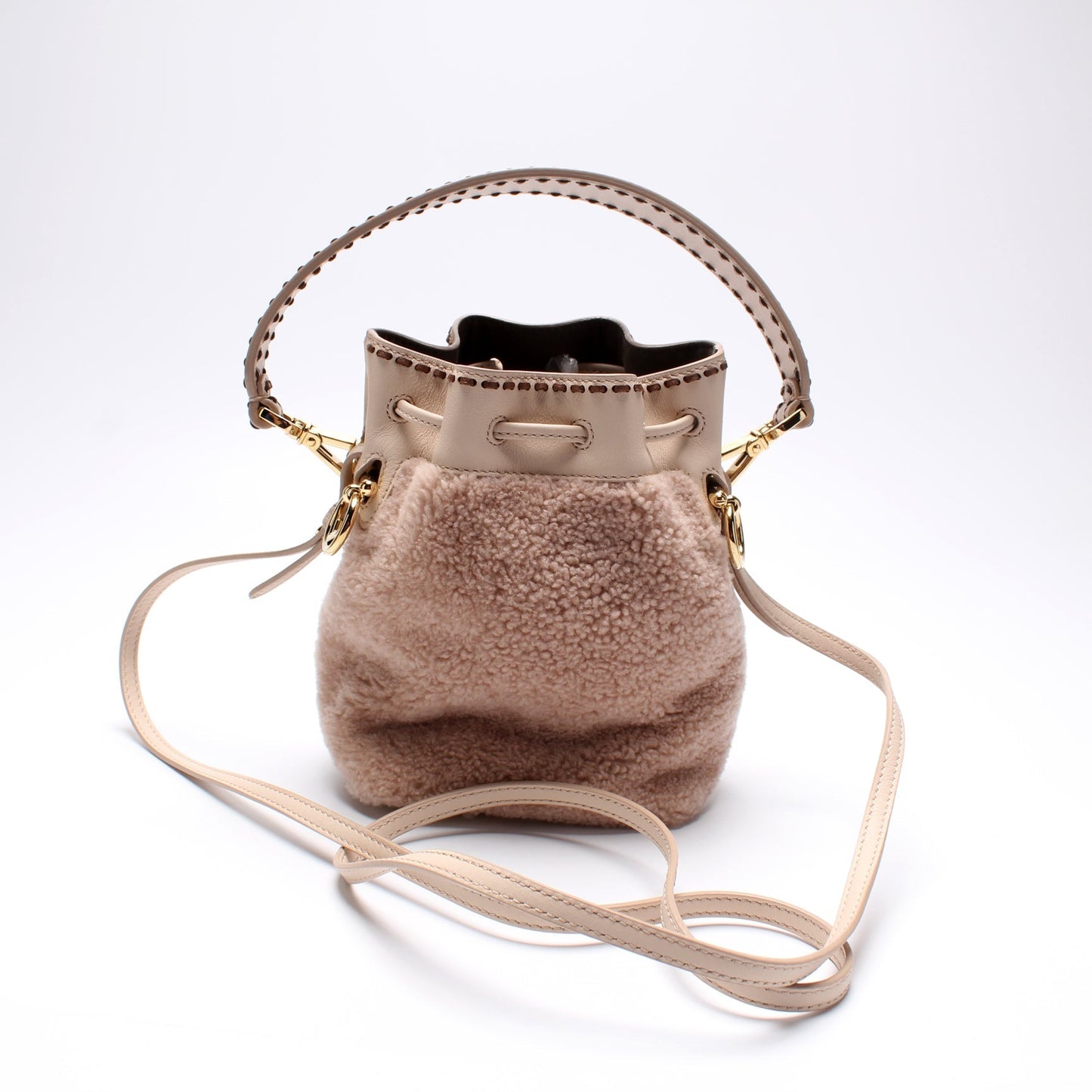 Fendi 8BS010 Mini Mon Tresor Bucket FF Shearling Bag