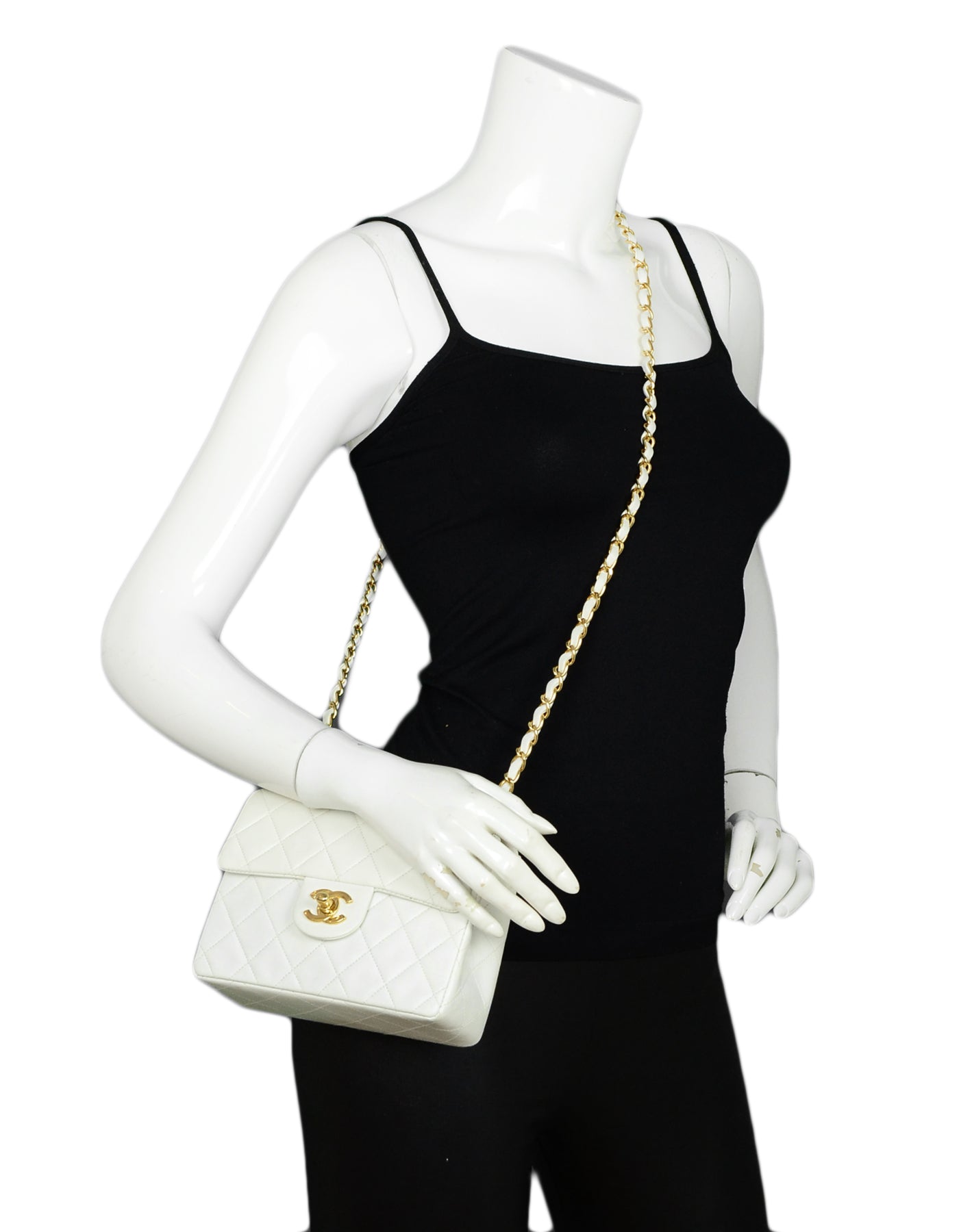 Chanel White Lambskin Leather Quilted Square Flap Bag - Rovelle Bags
