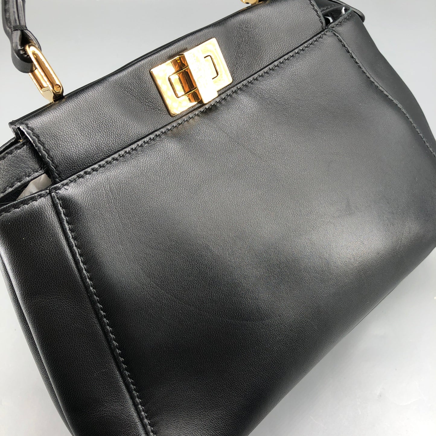 Fendi Mini Black Smooth Leather Peekaboo Handbag
