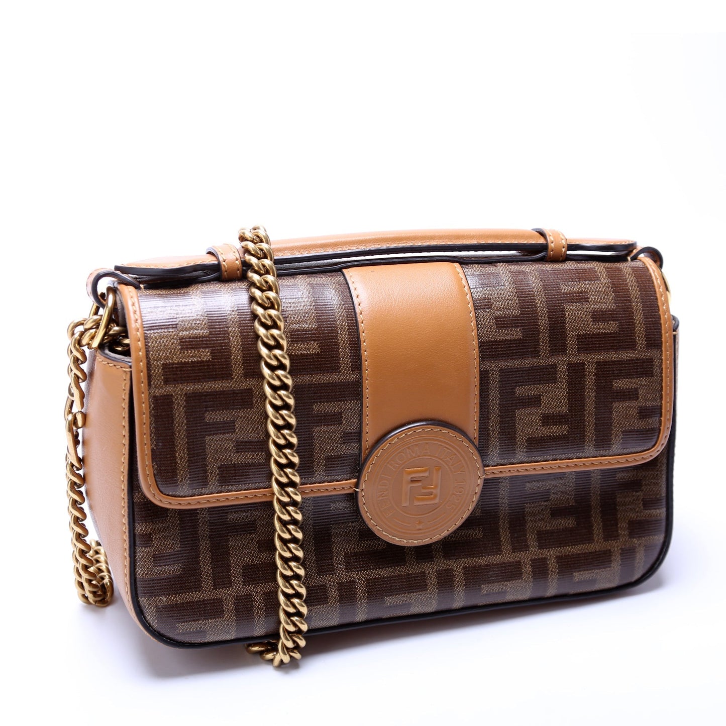 Fendi Glazed Fabric Double FF Shoulder 8BT308 Bag