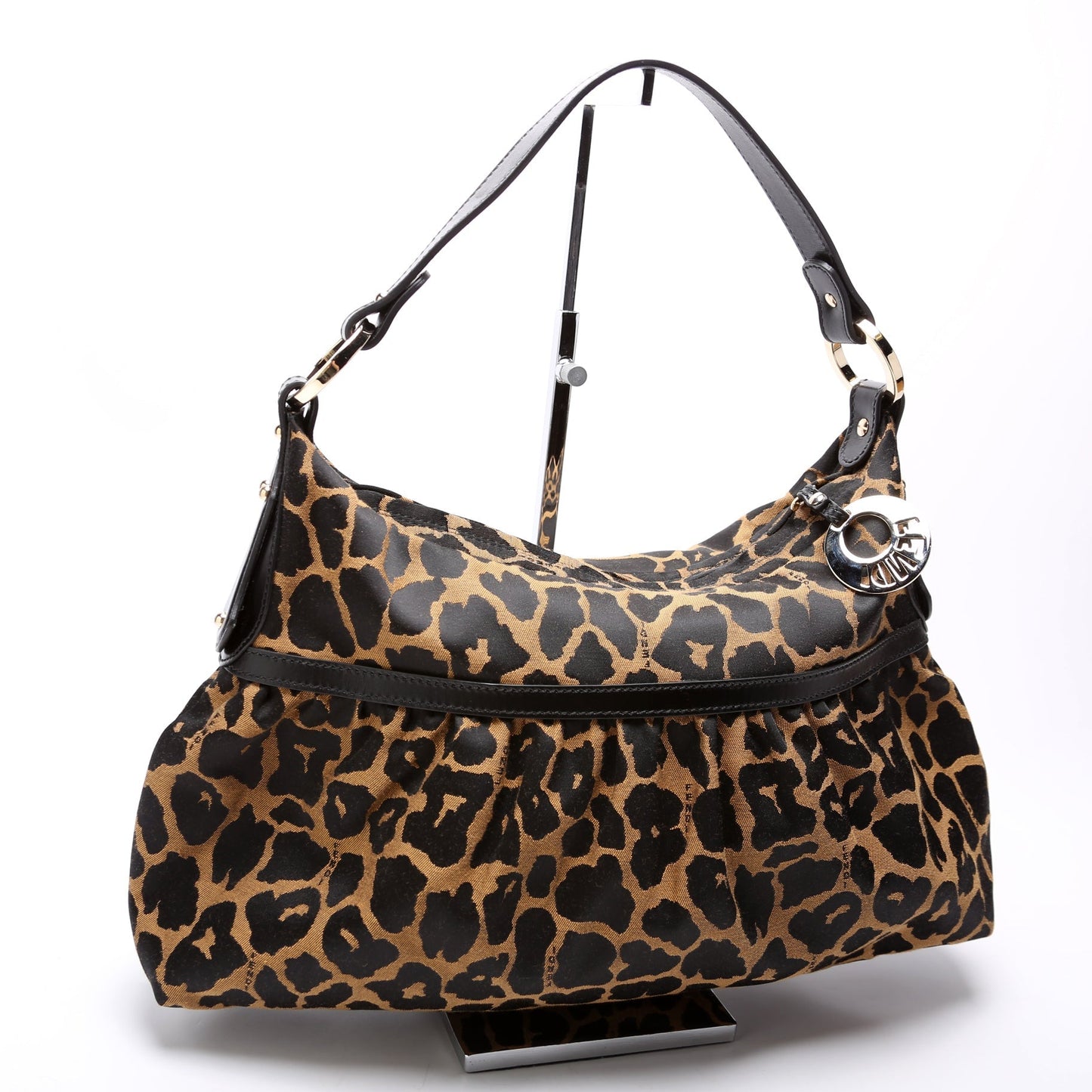 Fendi 8BR448 Leopard Chef Hobo Black/Brown Bag
