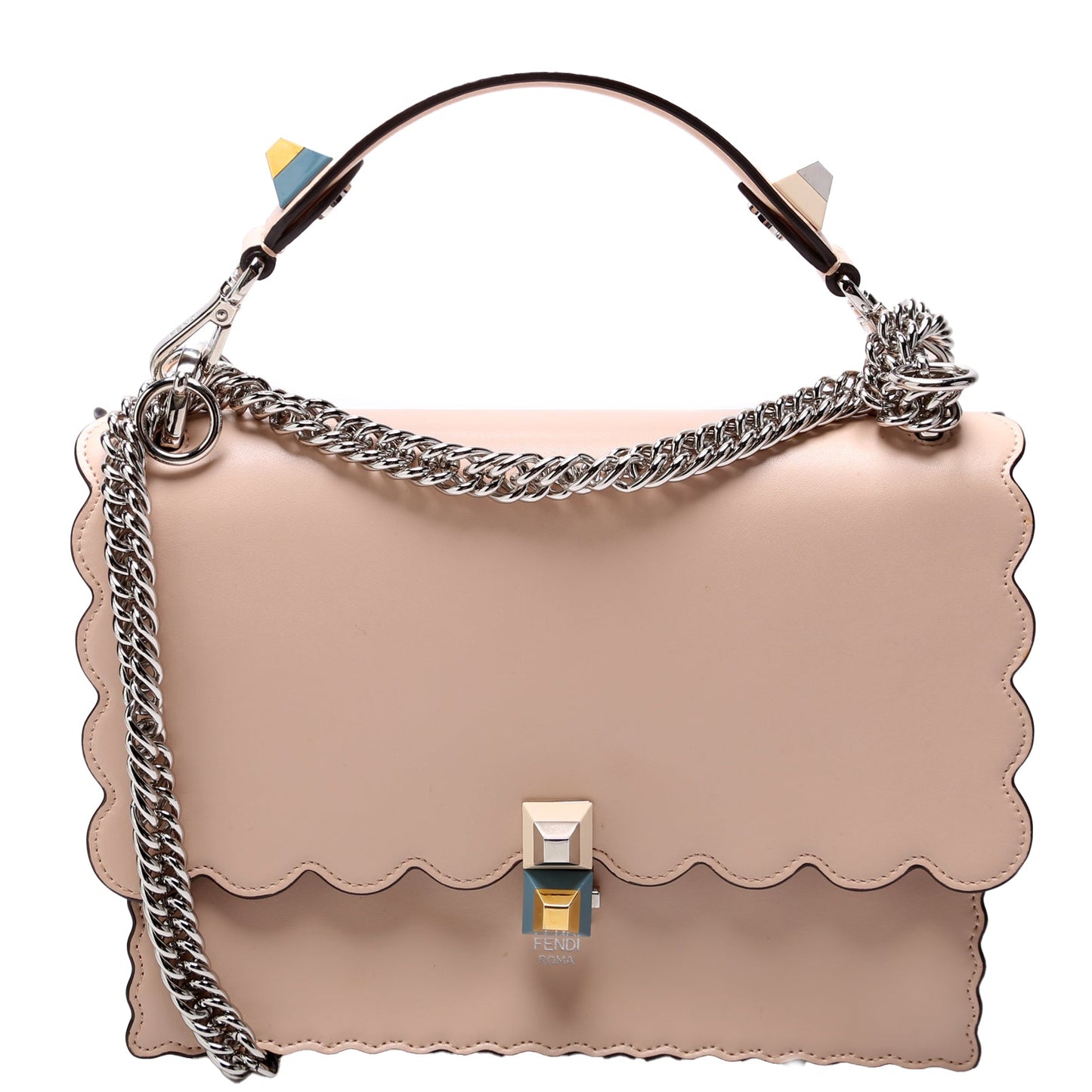 Fendi Kan I Scalloped Leather Studded Shoulder Nude Bag