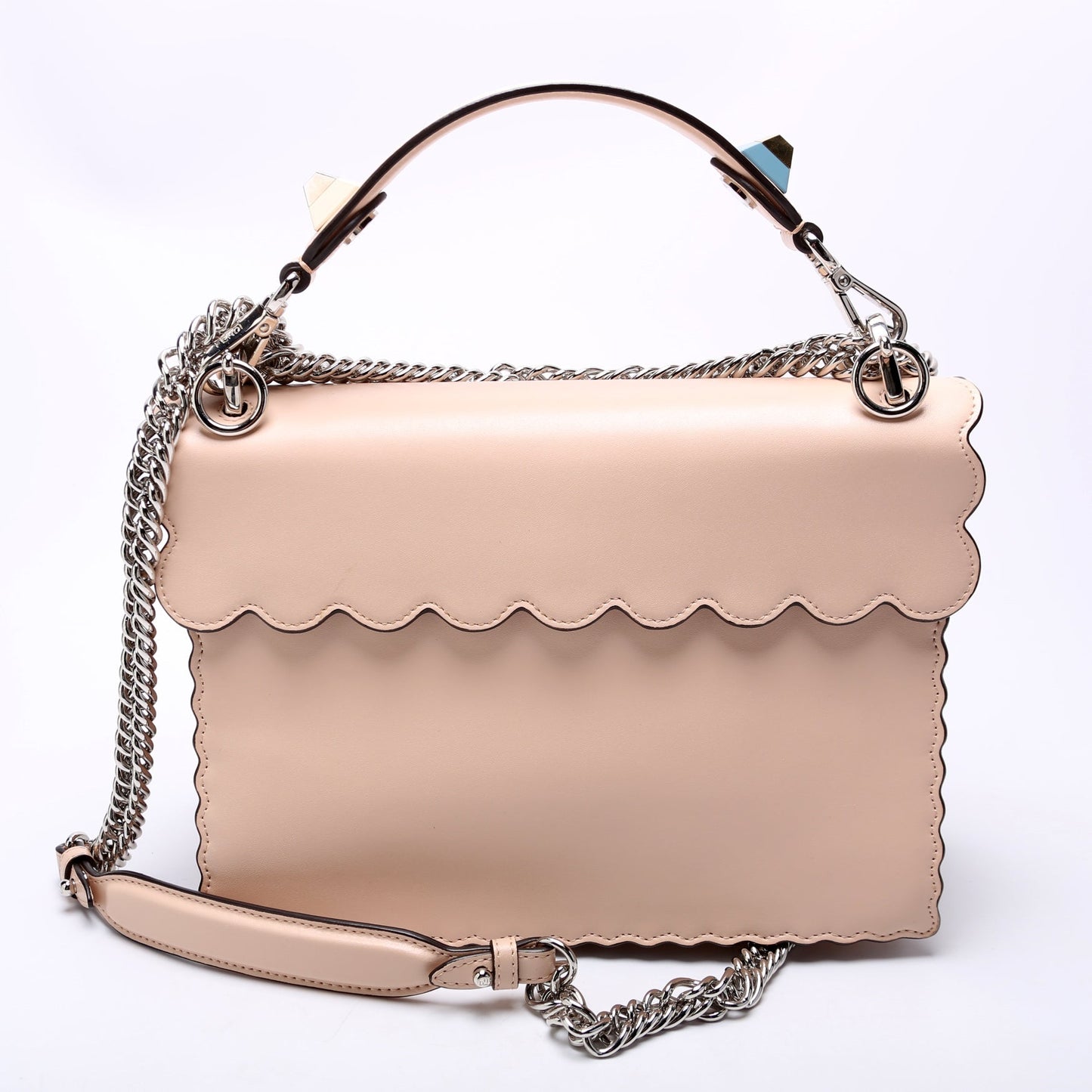 Fendi Kan I Scalloped Leather Studded Shoulder Nude Bag