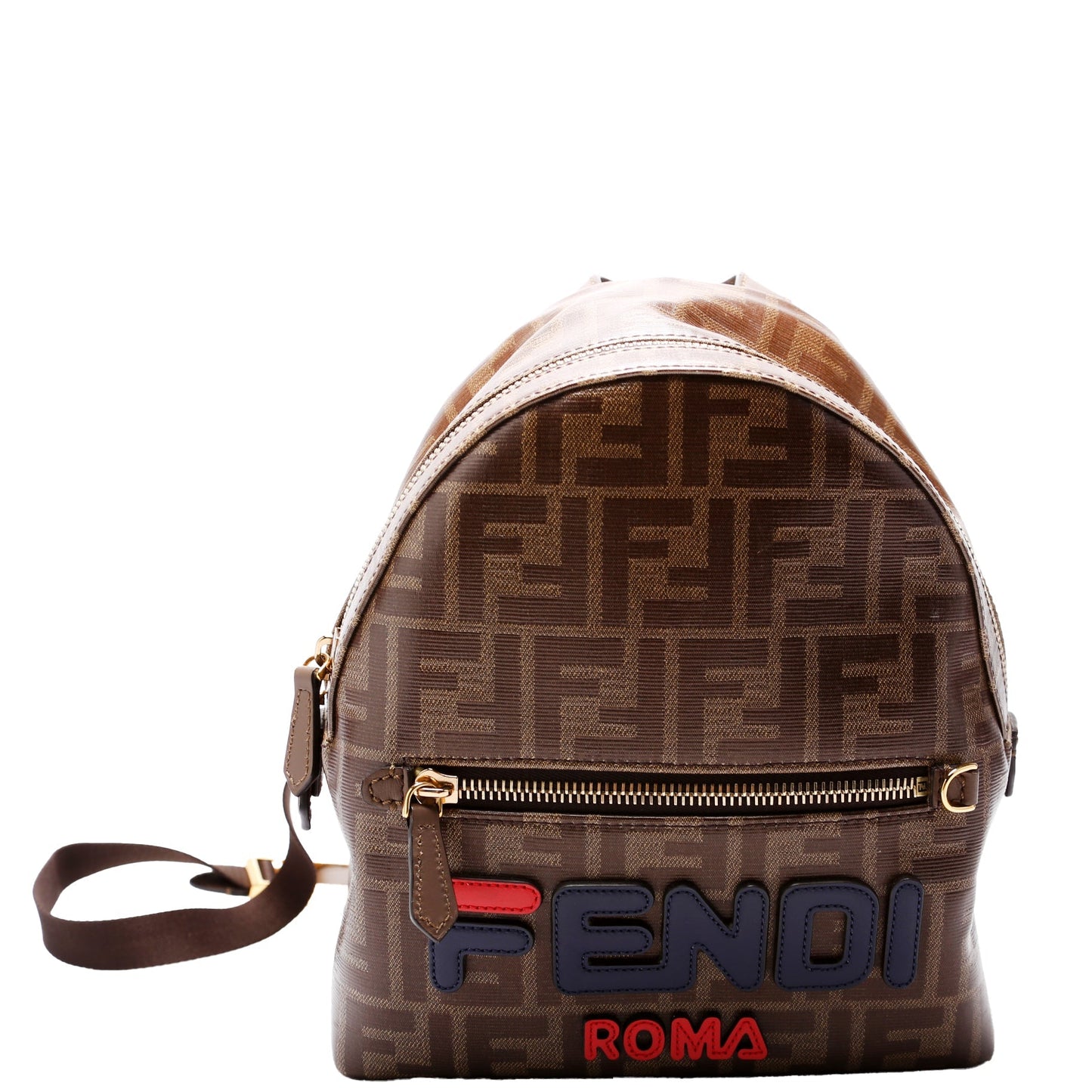 Fendi Fila FF Glazed Canvas Mini Backpack Brown Bag