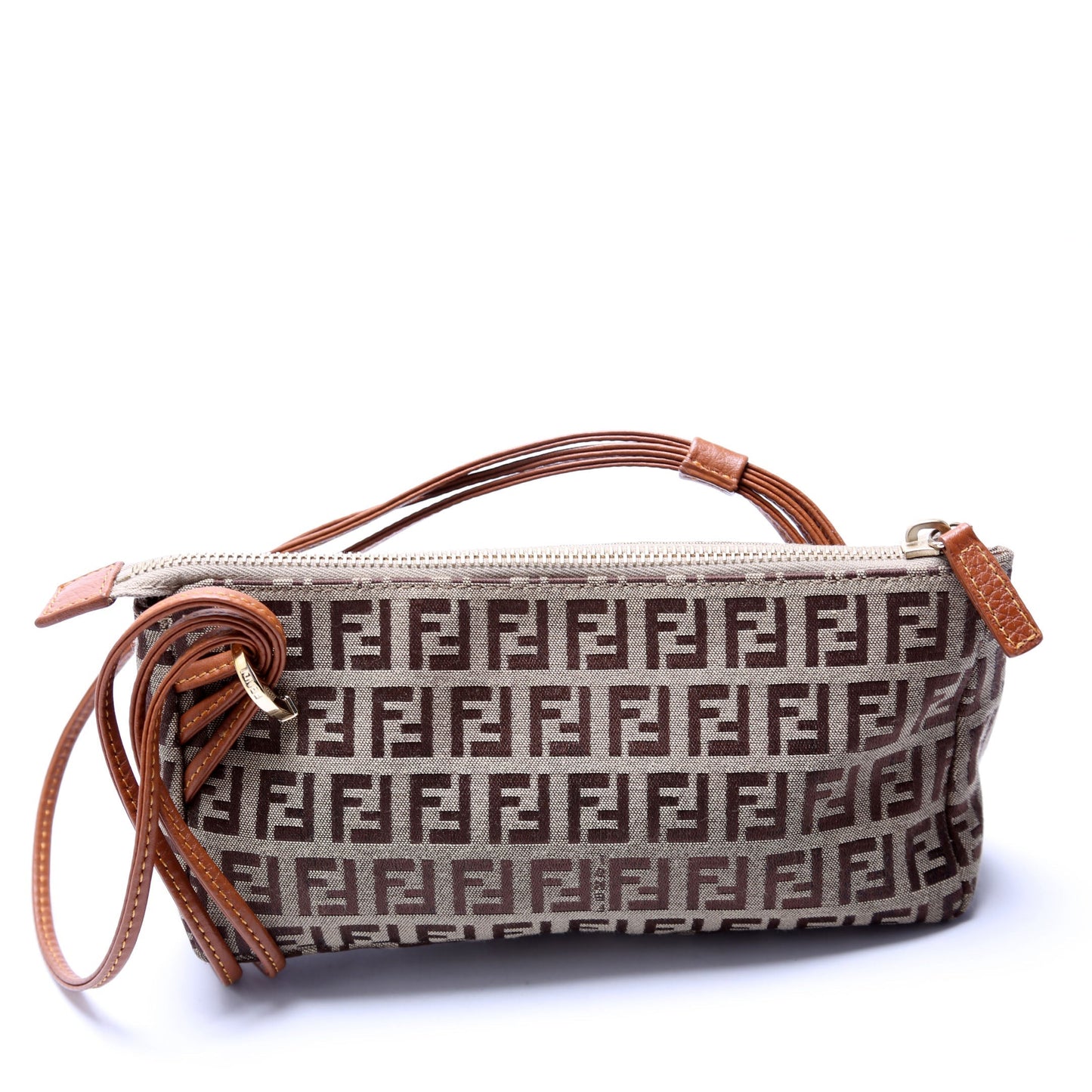 Fendi 8BR513 Zucchino Triple Strap Mini Pochette Brown Bag