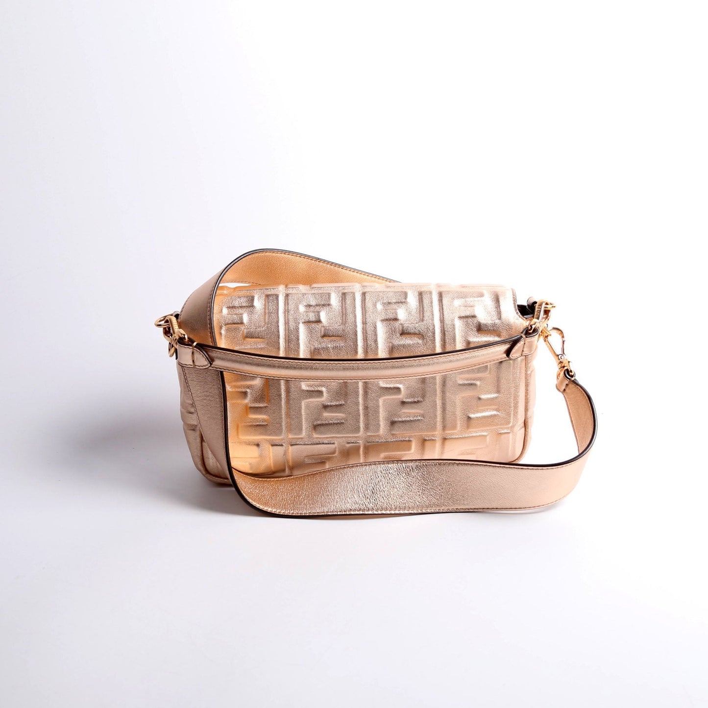 Fendi 8BR600uette FF Embossed Metallic Nappa Rose Gold Bag