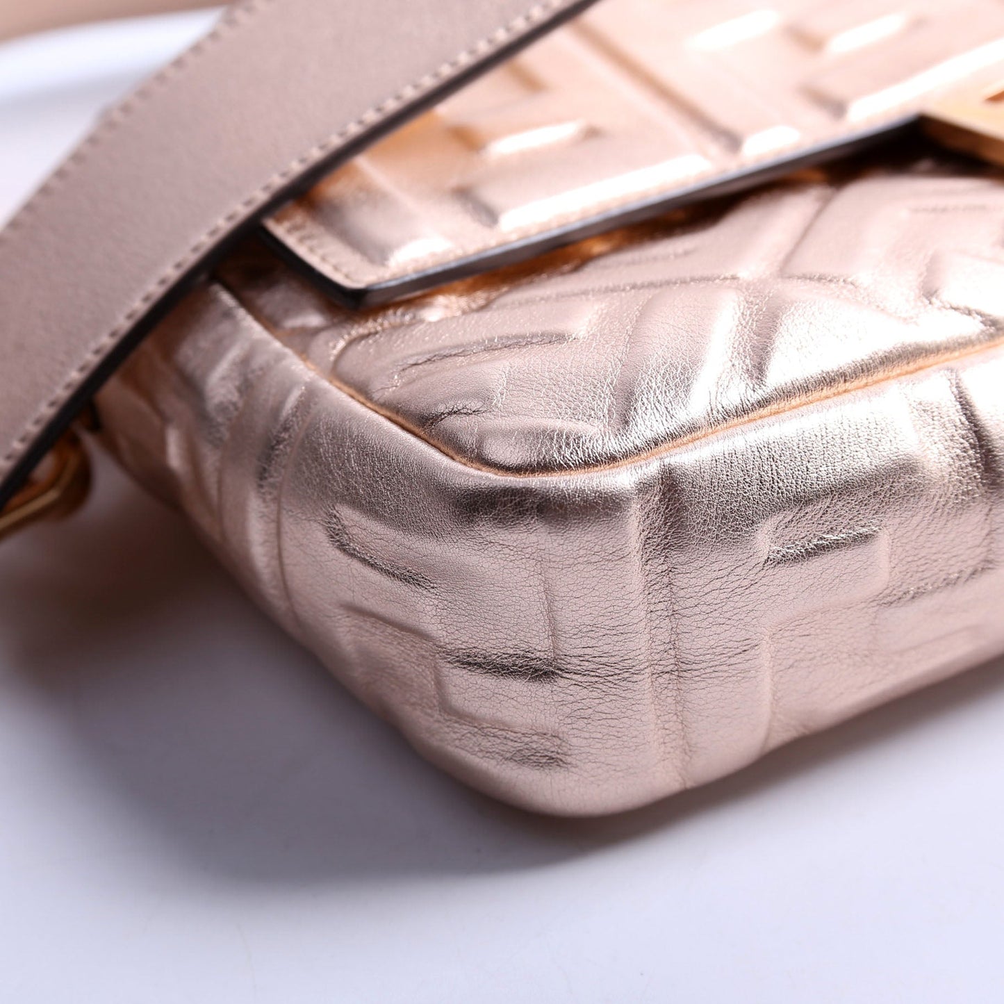 Fendi 8BR600uette FF Embossed Metallic Nappa Rose Gold Bag