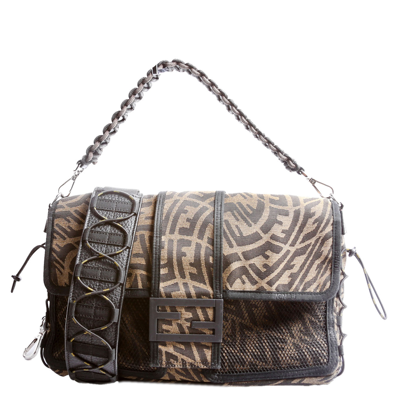 Fendi FF Zucca/Mesh Vertigouette Satchel Large Black/Brown Bag