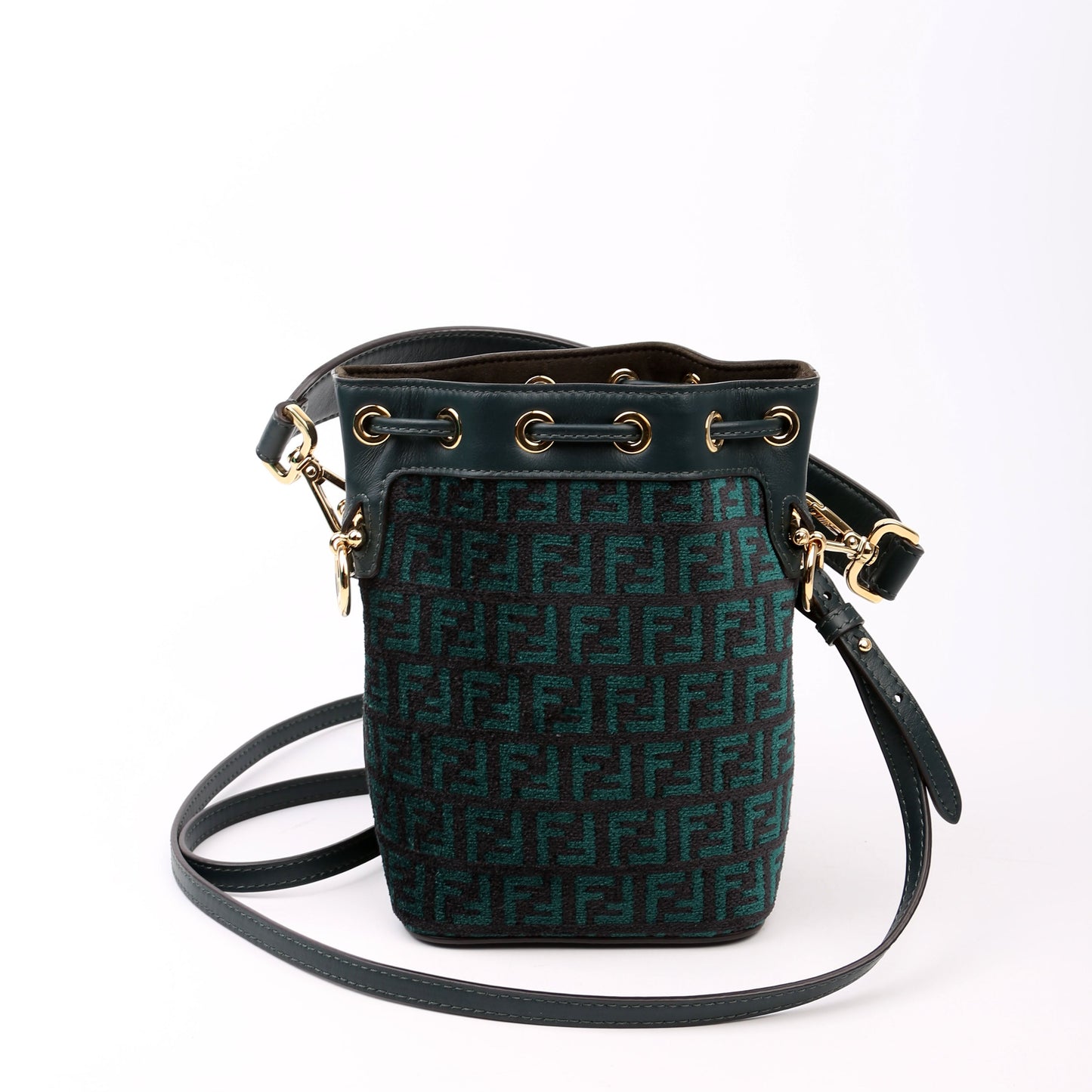Fendi 8BS010 Mon Tresor Mini Bucket Leather Canvas FF Green Bag