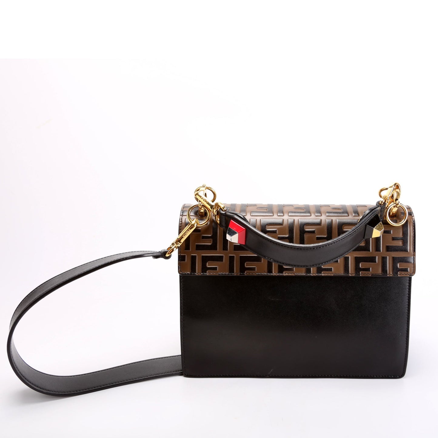 Fendi 8BT283 Kan I FF Leather Shoulder Bag