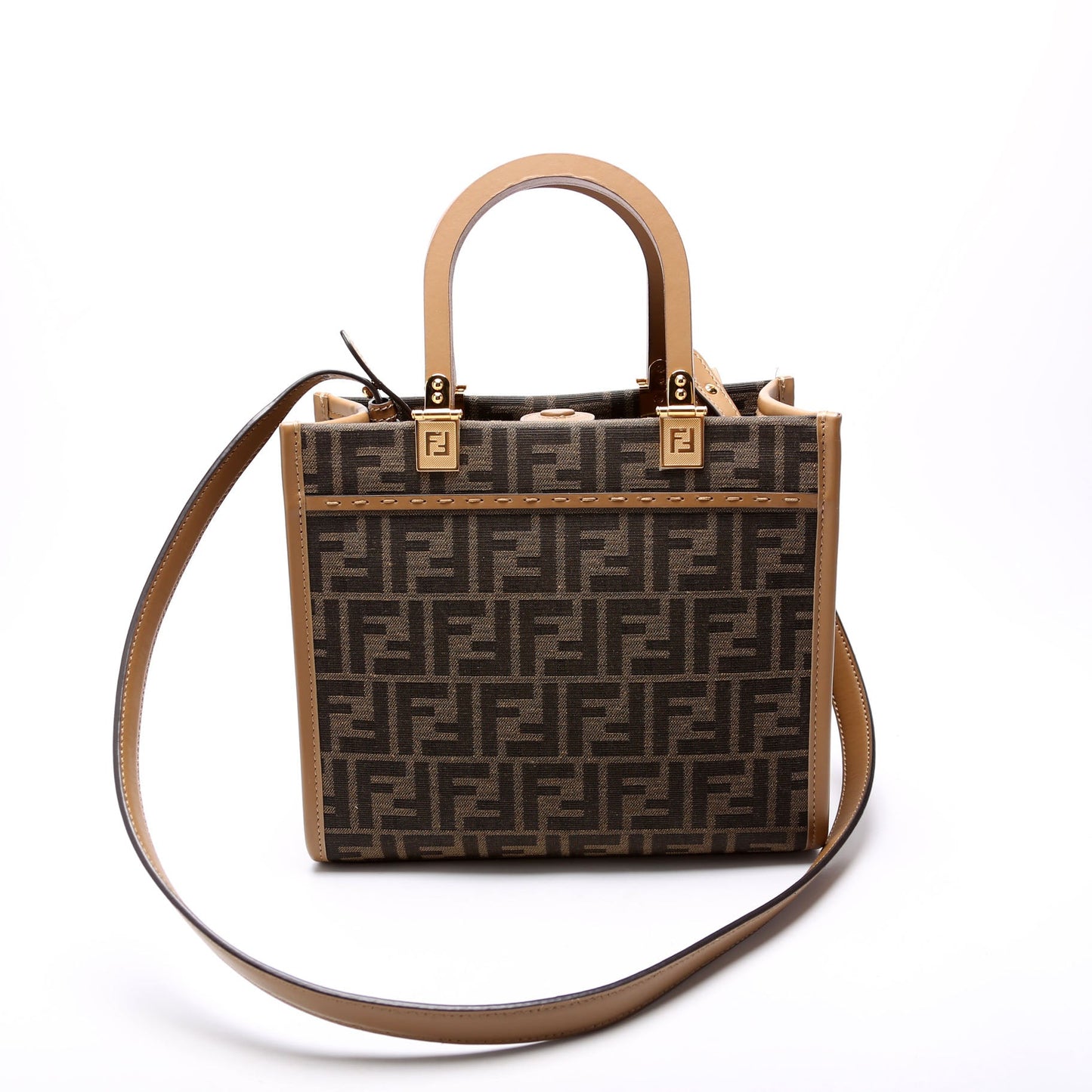 Fendi 8BH394 Sunshine Shopper Small FF Canvas Brown Bag