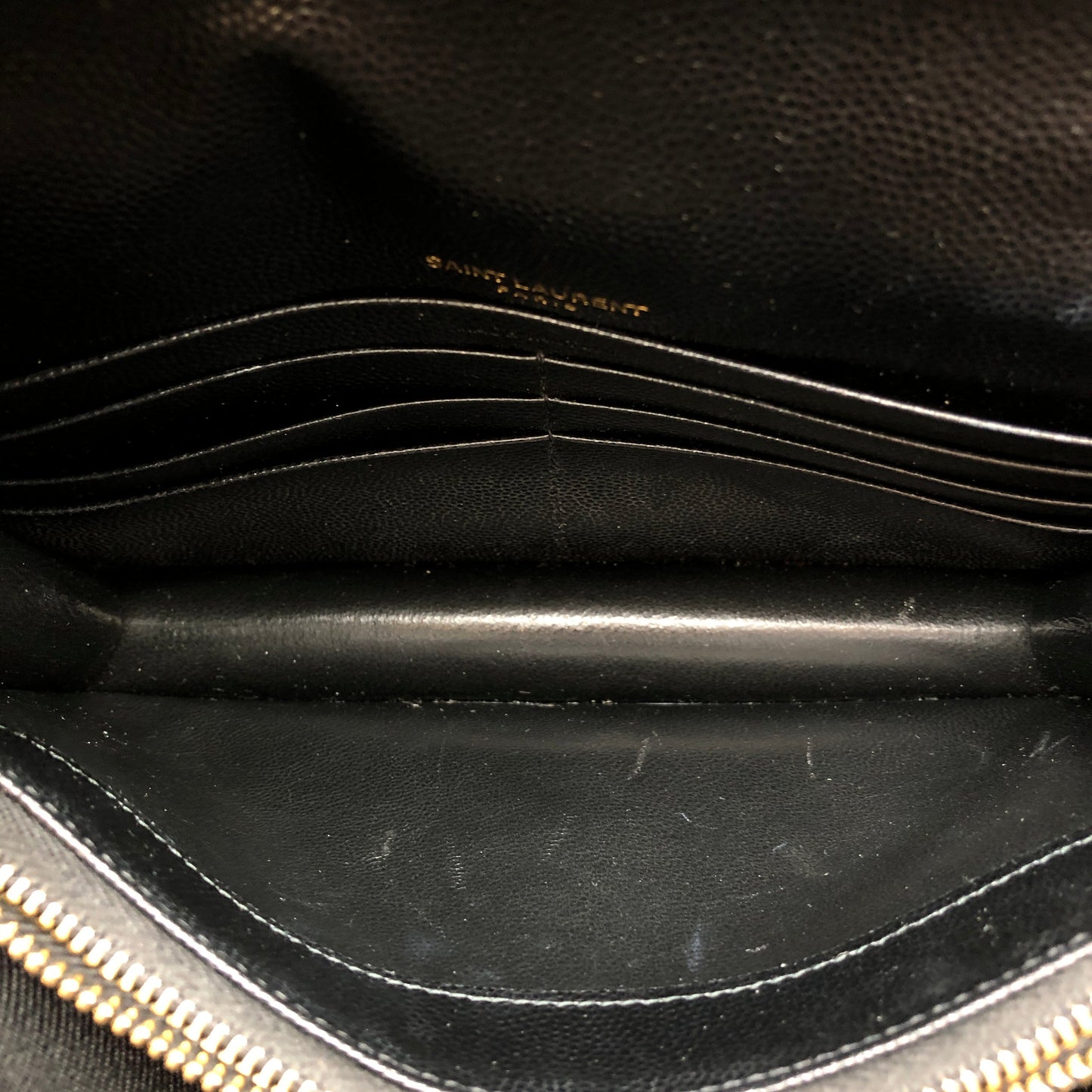 Saint Laurent Envelope Chevron Grain Leather Chain Shoulder Bag Black