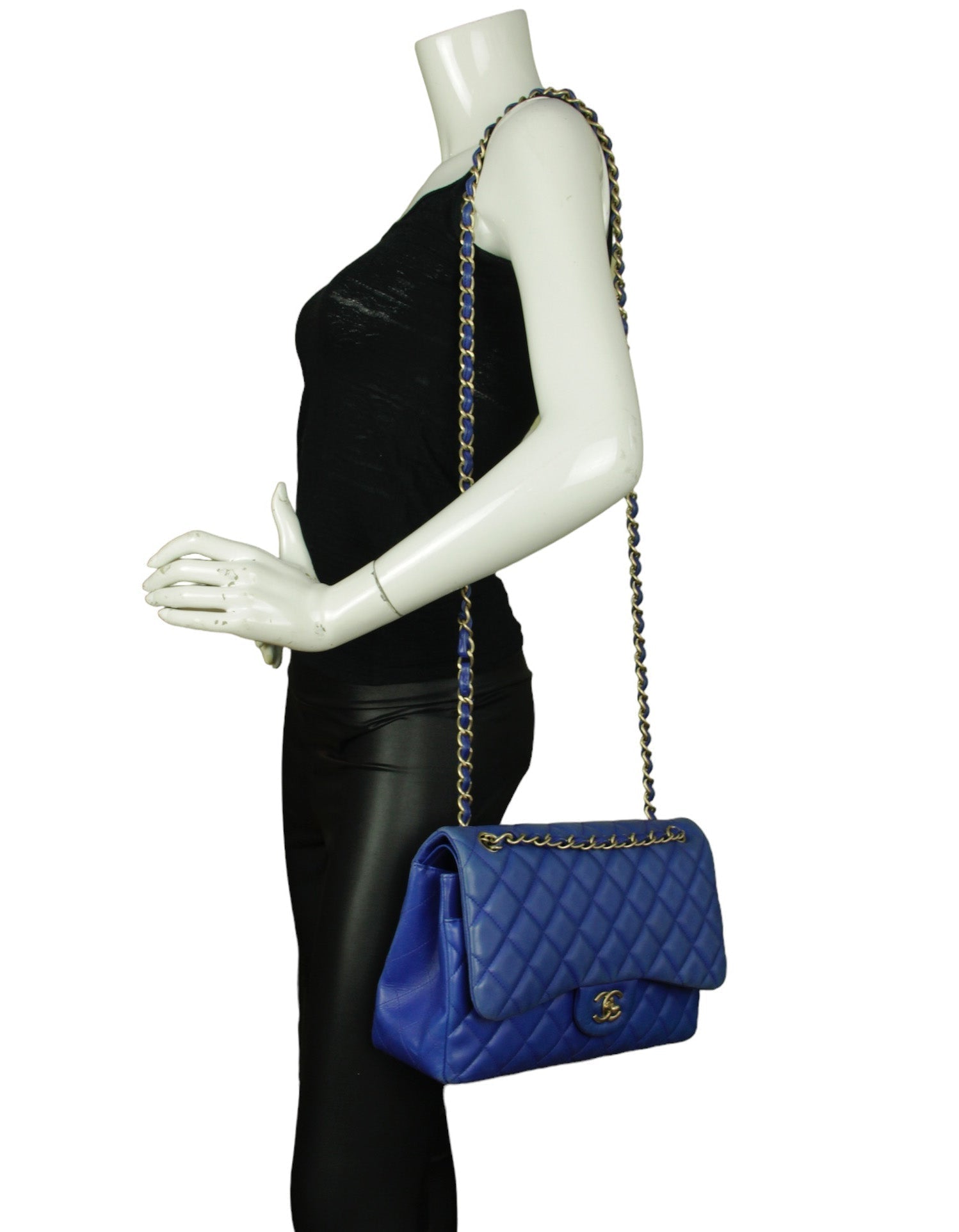 Chanel Blue Lambskin Double Flap Jumbo Flap Bag - Rovelle Bags