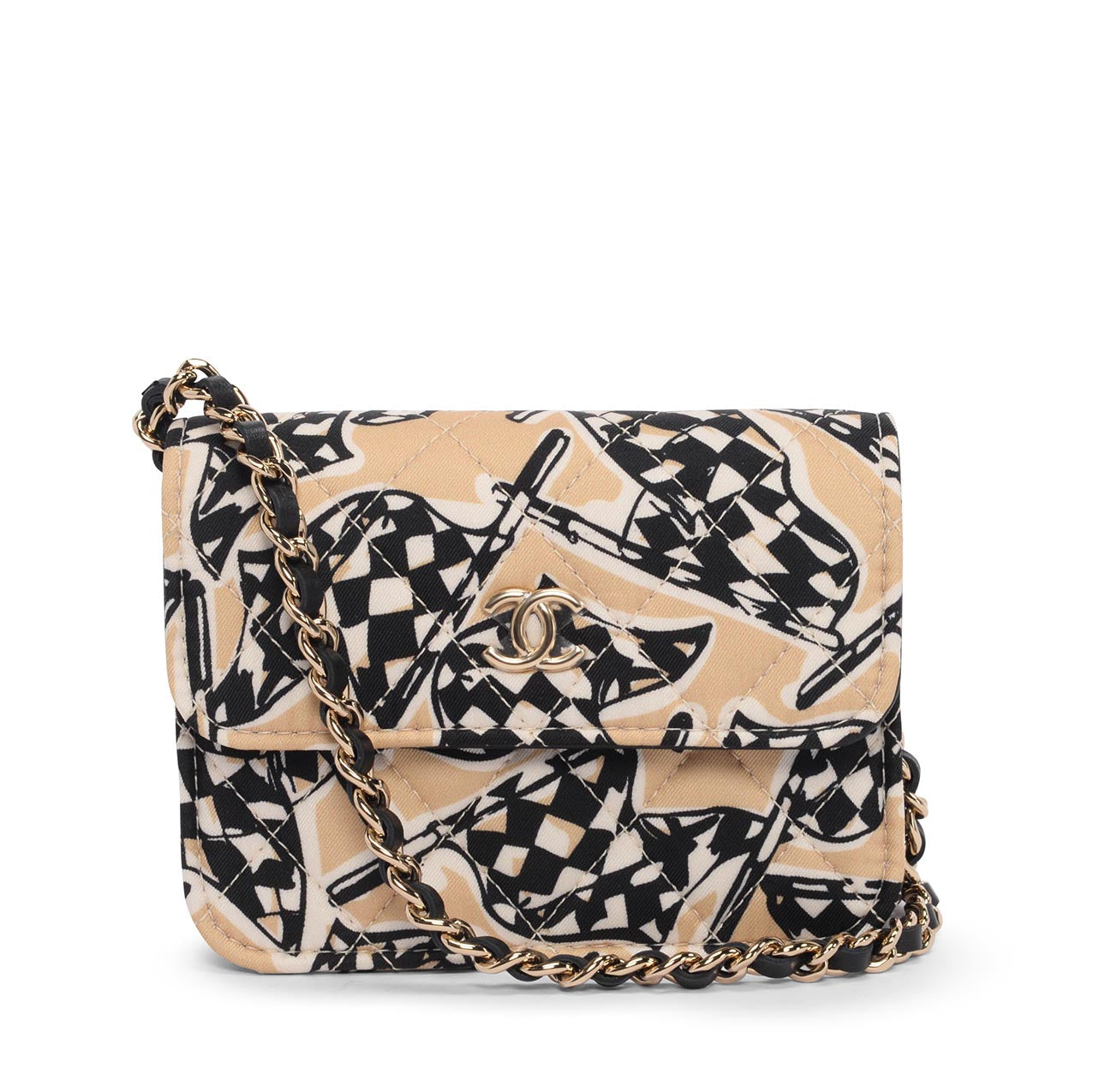 Chanel Beige Checkered Flag Print Handbag - Rovelle Bags