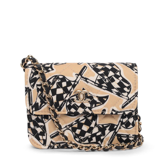 Chanel Beige Checkered Flag Print Handbag - Rovelle Bags