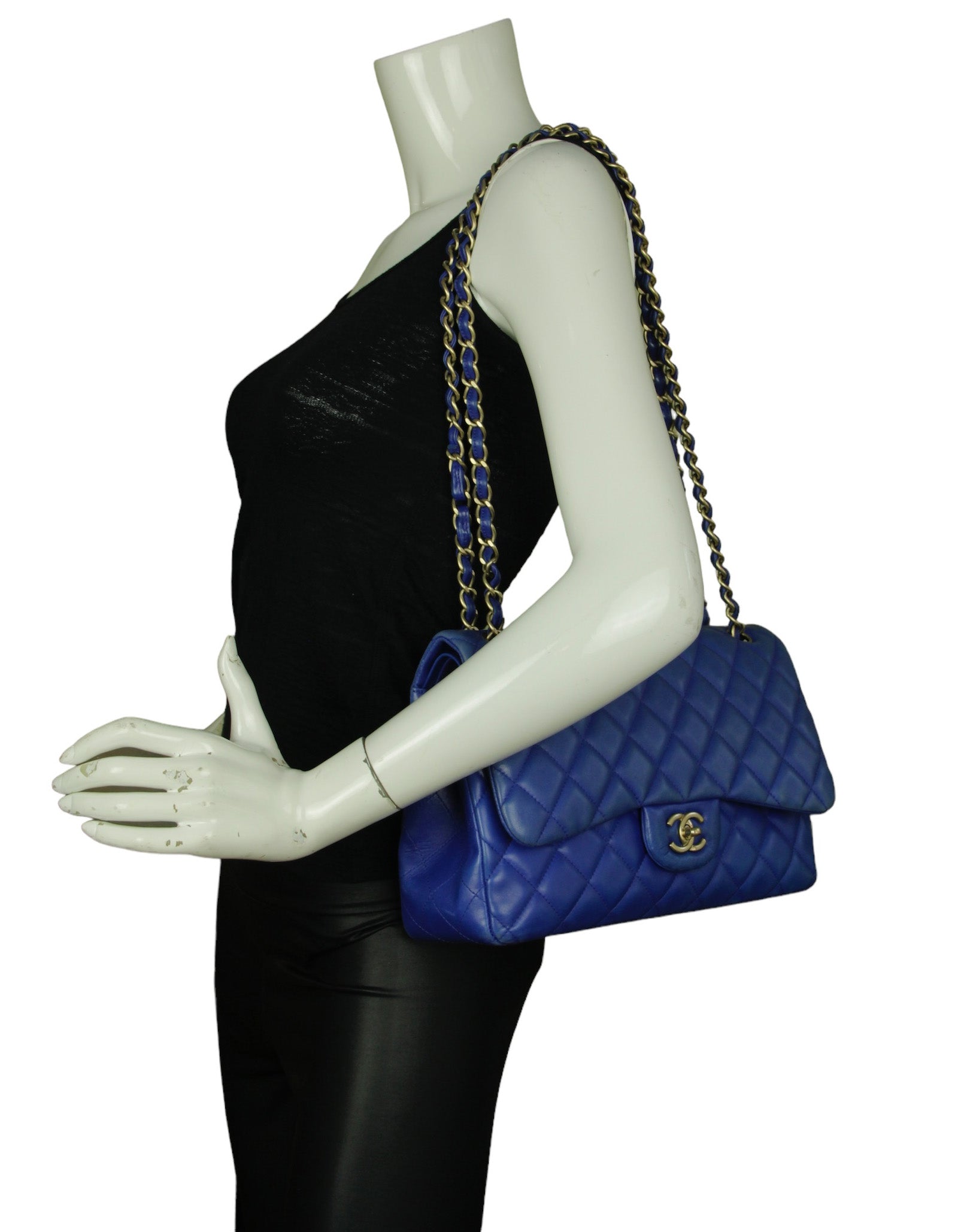 Chanel Blue Lambskin Double Flap Jumbo Flap Bag - Rovelle Bags