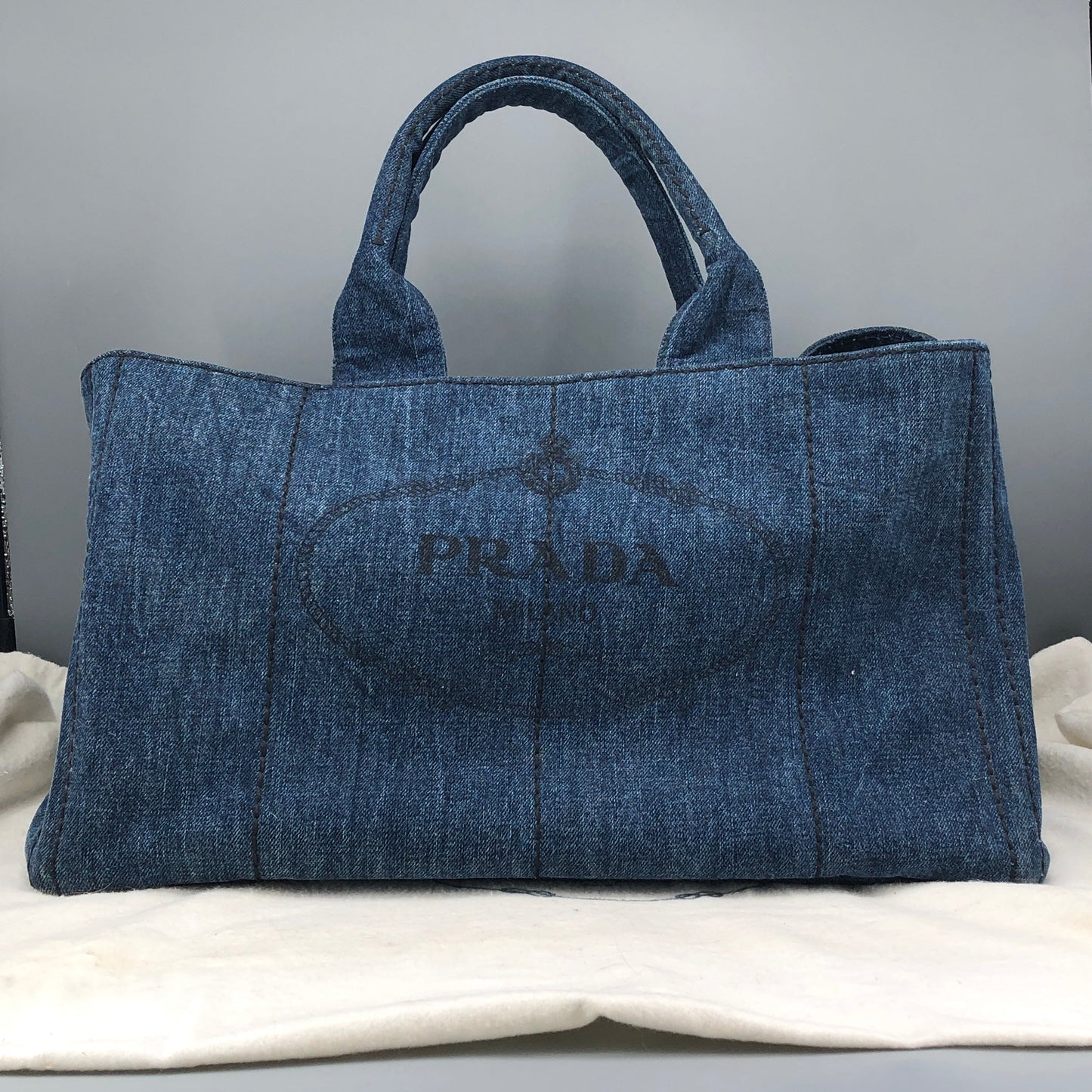 Prada Dark Blue Denim Large Tote Bag Size