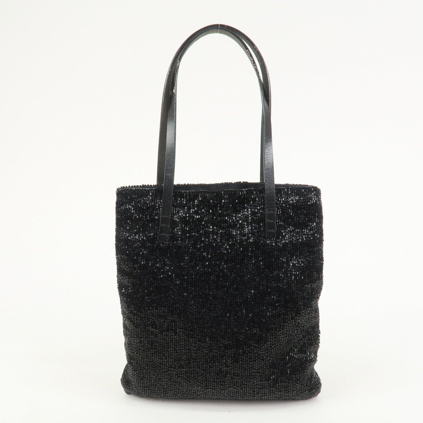 FENDI Logo Beads Leather Hand Bag Tote Bag Black