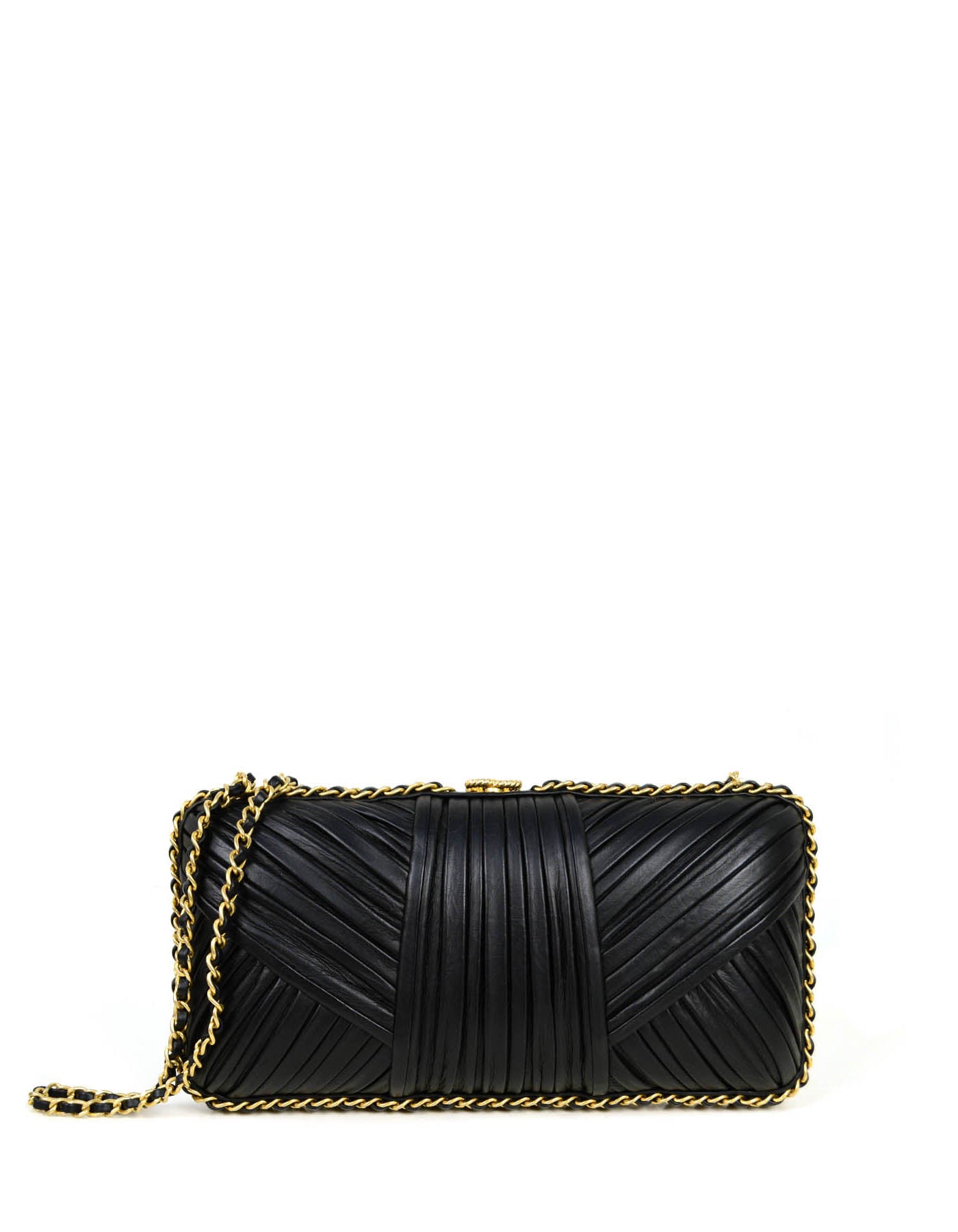 Chanel Black Pleated Chain Around Clutch Crossbody Bag - Rovelle Bags