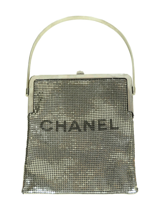 Chanel 1990s Rare Silvertone Mesh Chain Handbag - Rovelle Bags