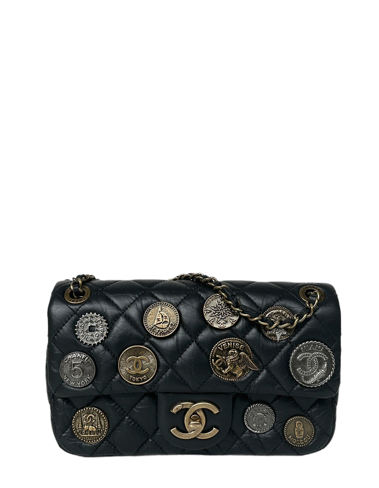 Chanel Black Calfskin Leather Quilted World Flap Bag - Rovelle Bags