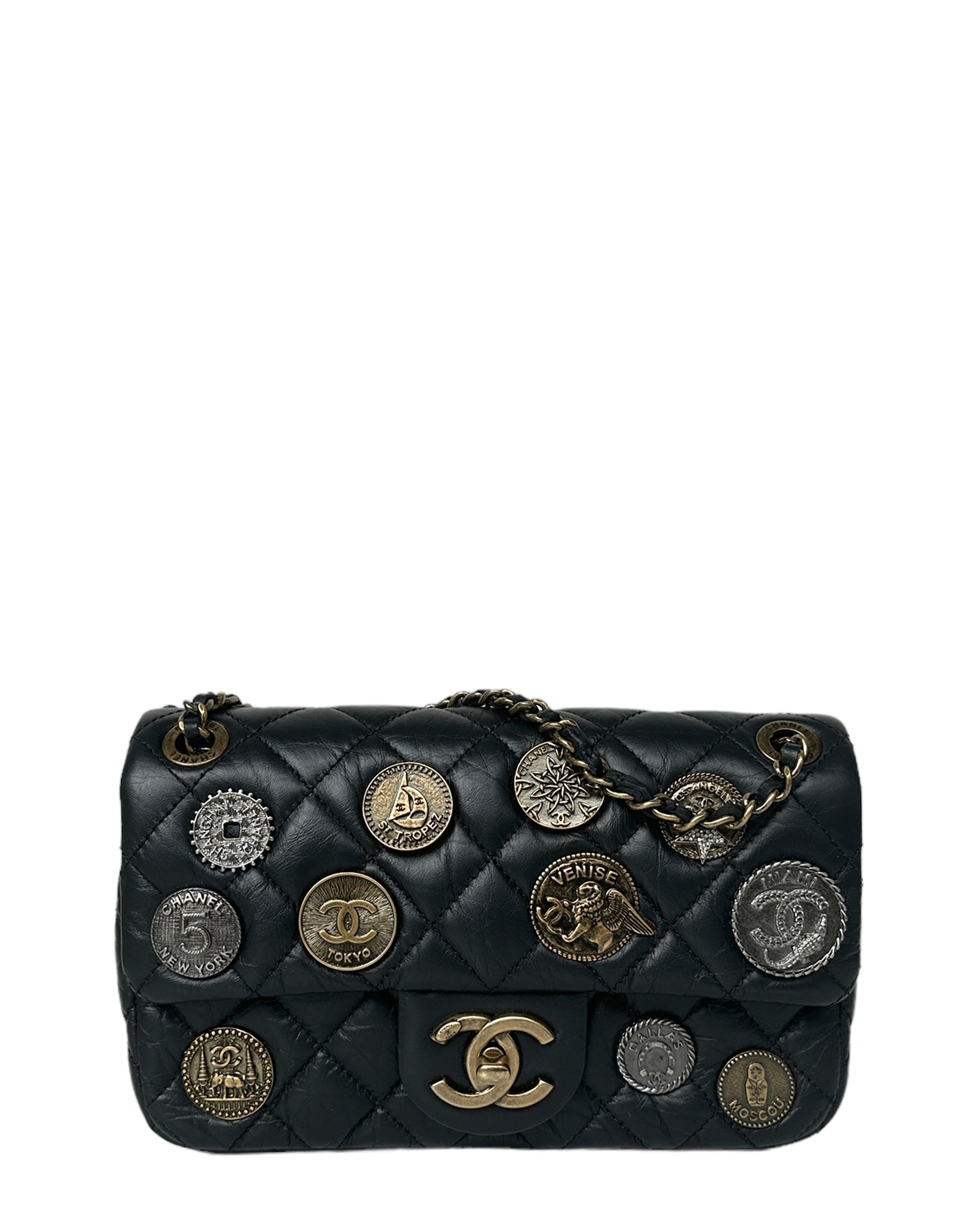 Chanel Black Calfskin Leather Quilted World Flap Bag - Rovelle Bags