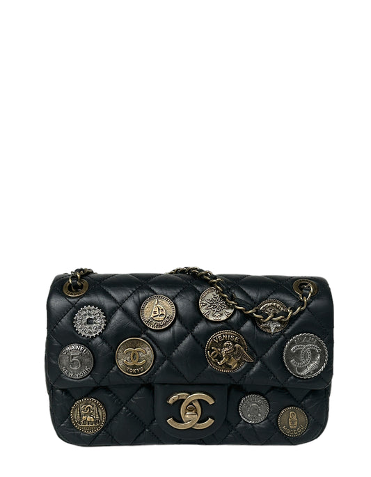 Chanel Black Calfskin Leather Quilted World Flap Bag - Rovelle Bags