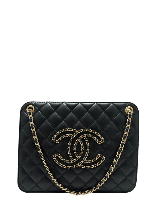 Chanel Black Calfskin Leather Quilted CC Tote Bag - Rovelle Bags