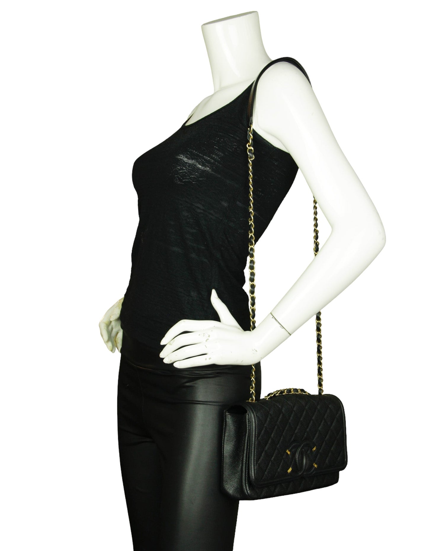 Chanel Black Caviar Medium CC Filigree Crossbody Bag - Rovelle Bags