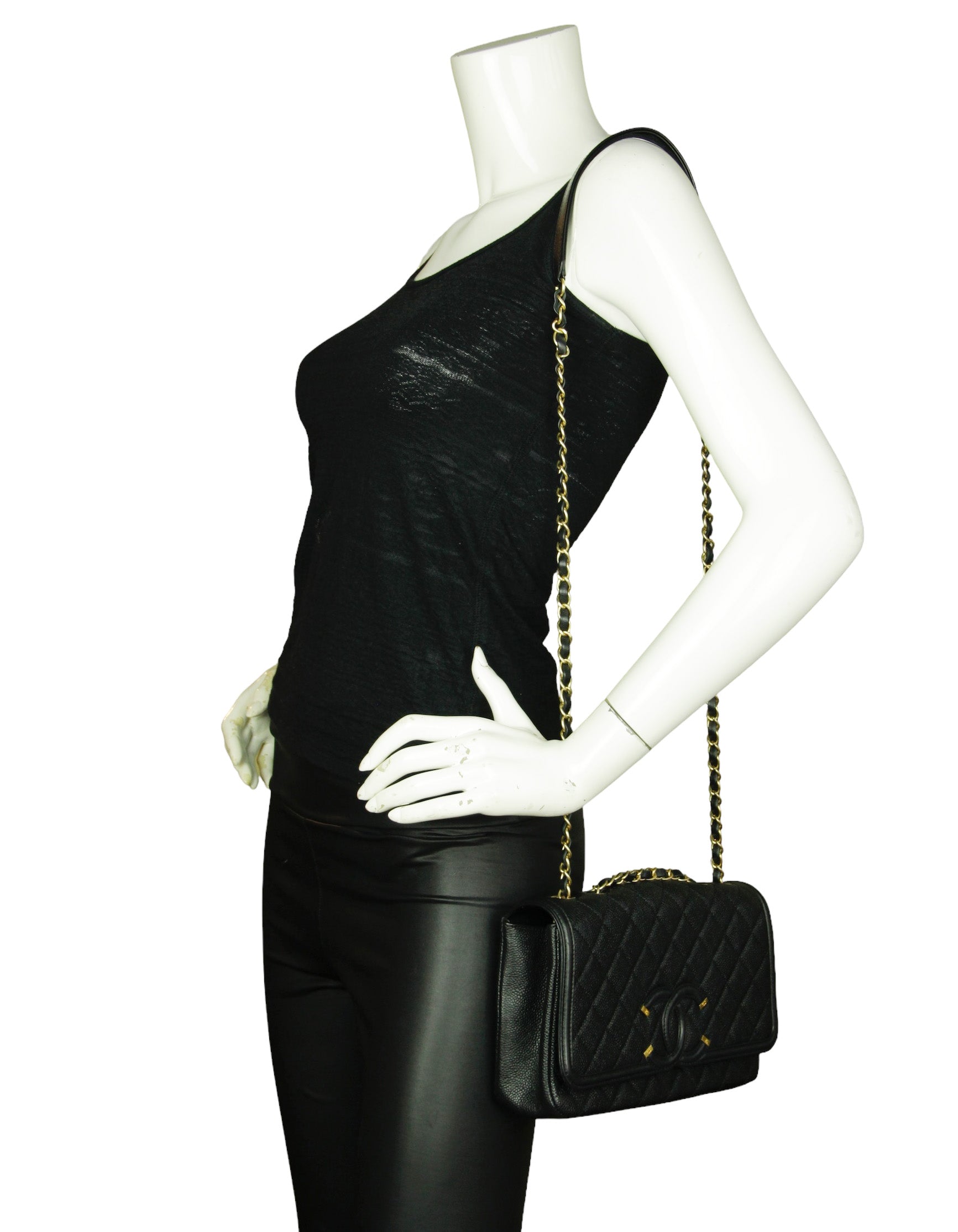 Chanel Black Caviar Medium CC Filigree Crossbody Bag - Rovelle Bags