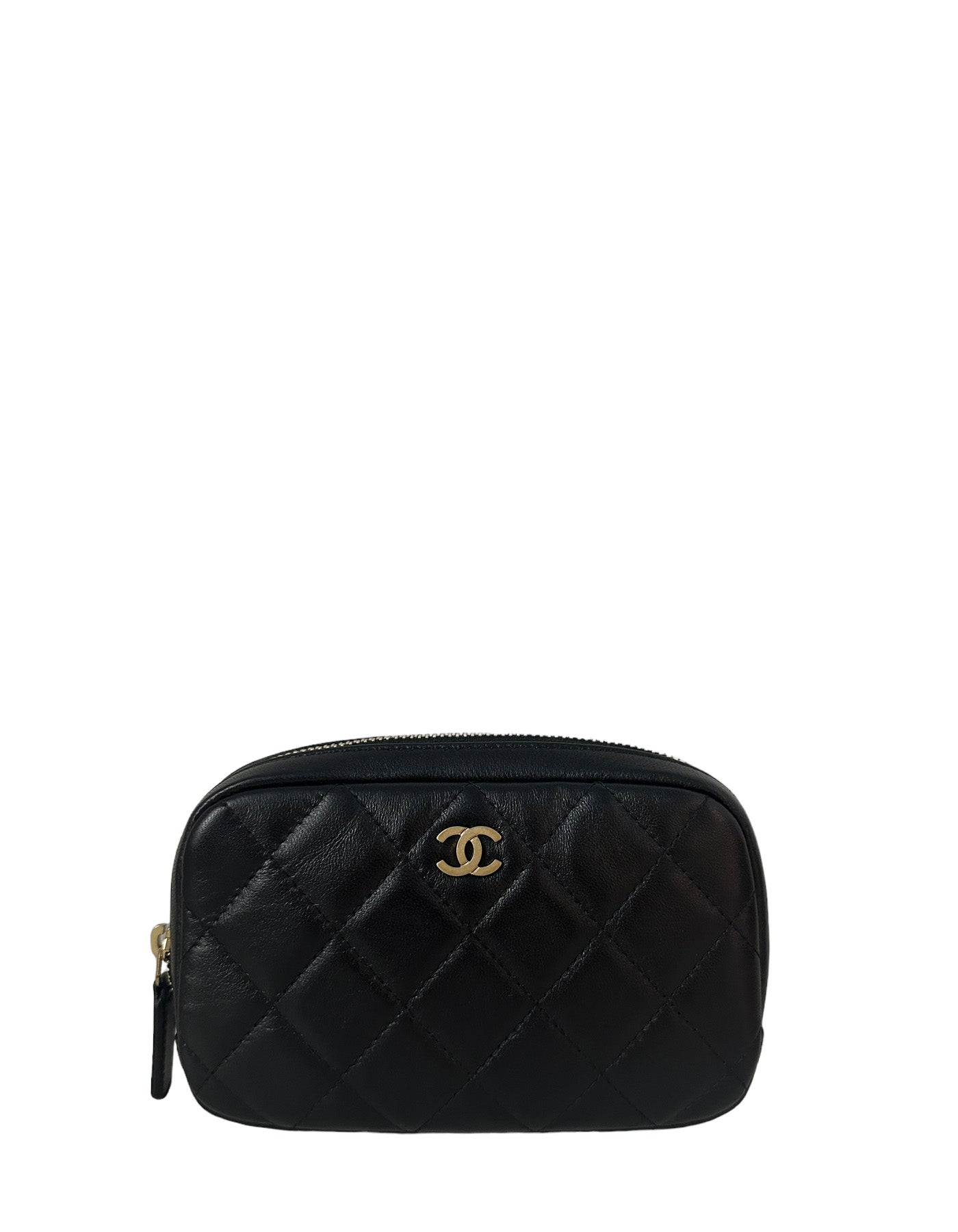 Chanel Black Lambskin Leather Quilted O-Case Clutch Bag - Rovelle Bags