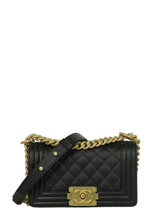 Chanel Black Caviar Leather Small Boy Handbag - Rovelle Bags