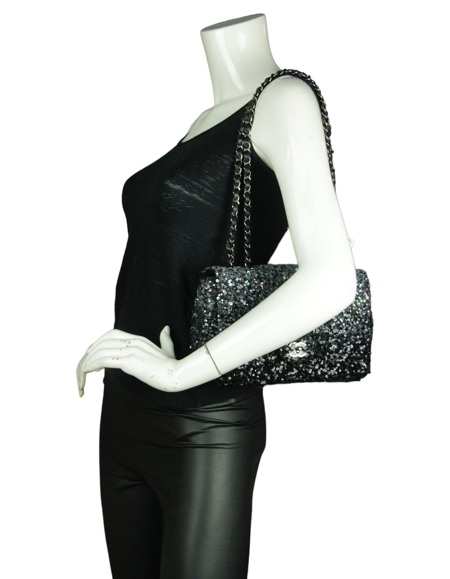 Chanel Black/Silver Ombre Sequin Medium Classic Flap Bag - Rovelle Bags