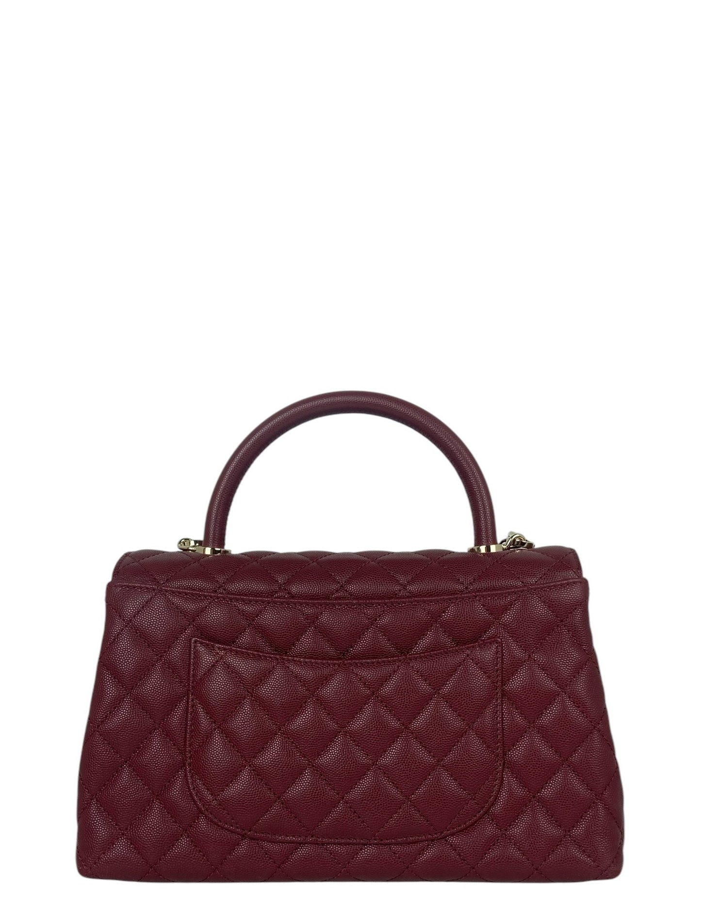Chanel Burgundy Caviar Small Coco Handle Flap Bag - Rovelle Bags