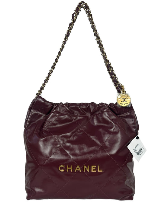 Chanel Burgundy Leather Quilted Chanel 22 Tote Bag - Rovelle Bags