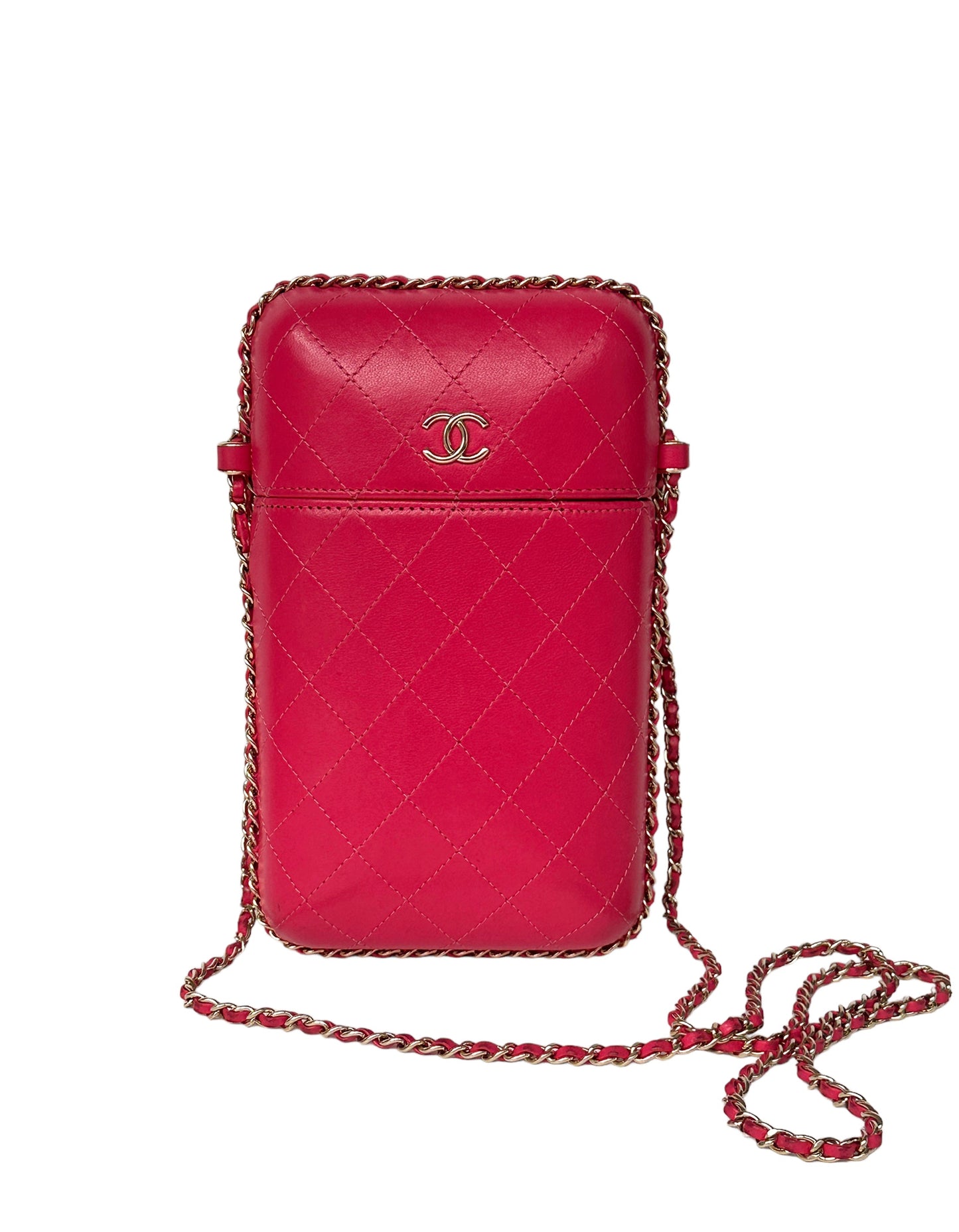 Chanel Pink Lambskin Chain Around Phone Crossbody Bag - Rovelle Bags