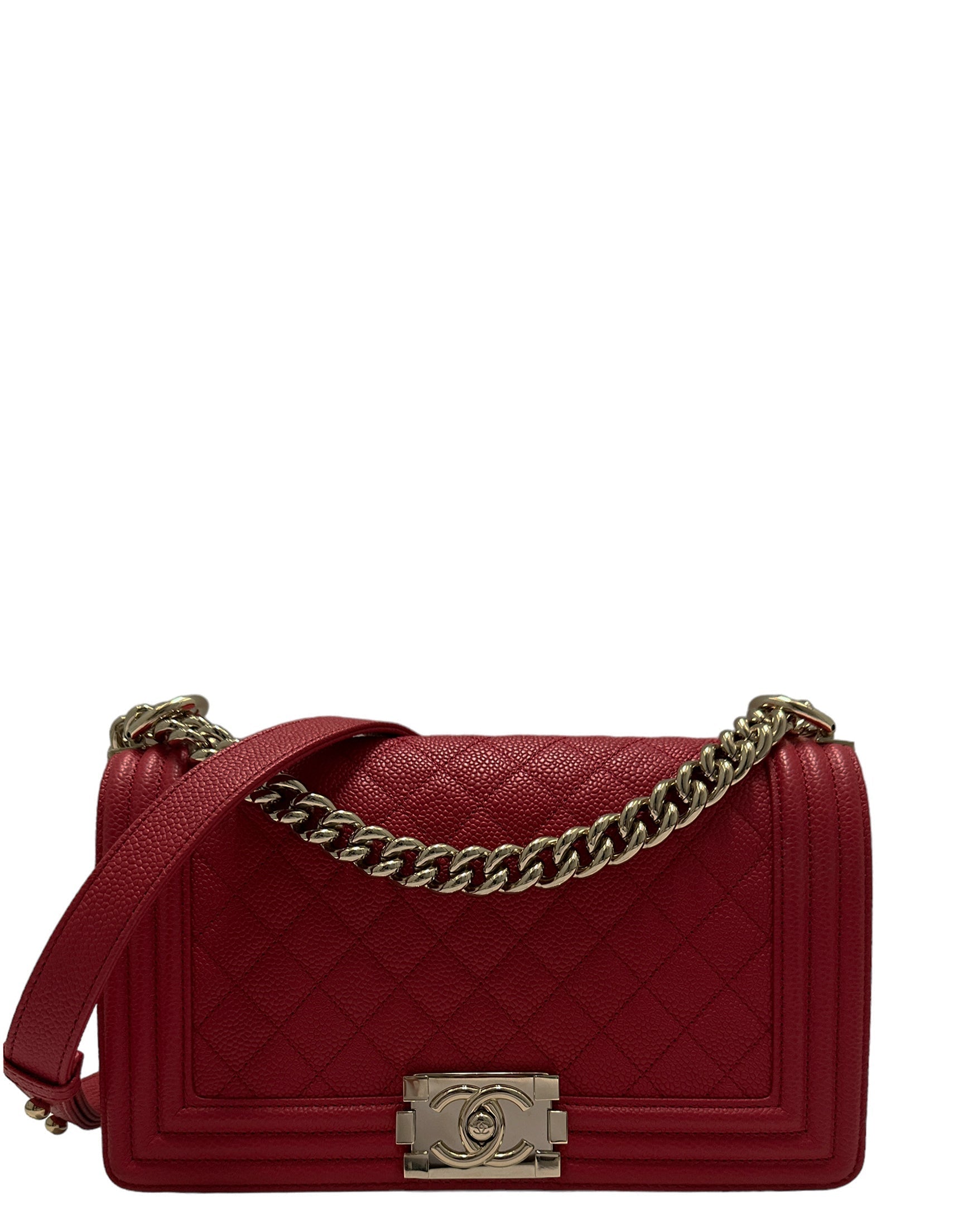 Chanel Red Caviar Leather Quilted Medium Handbag - Rovelle Bags