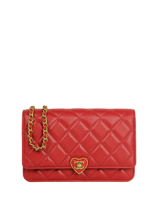 Chanel NEW Red Lambskin CC Heart Crossbody Bag - Rovelle Bags