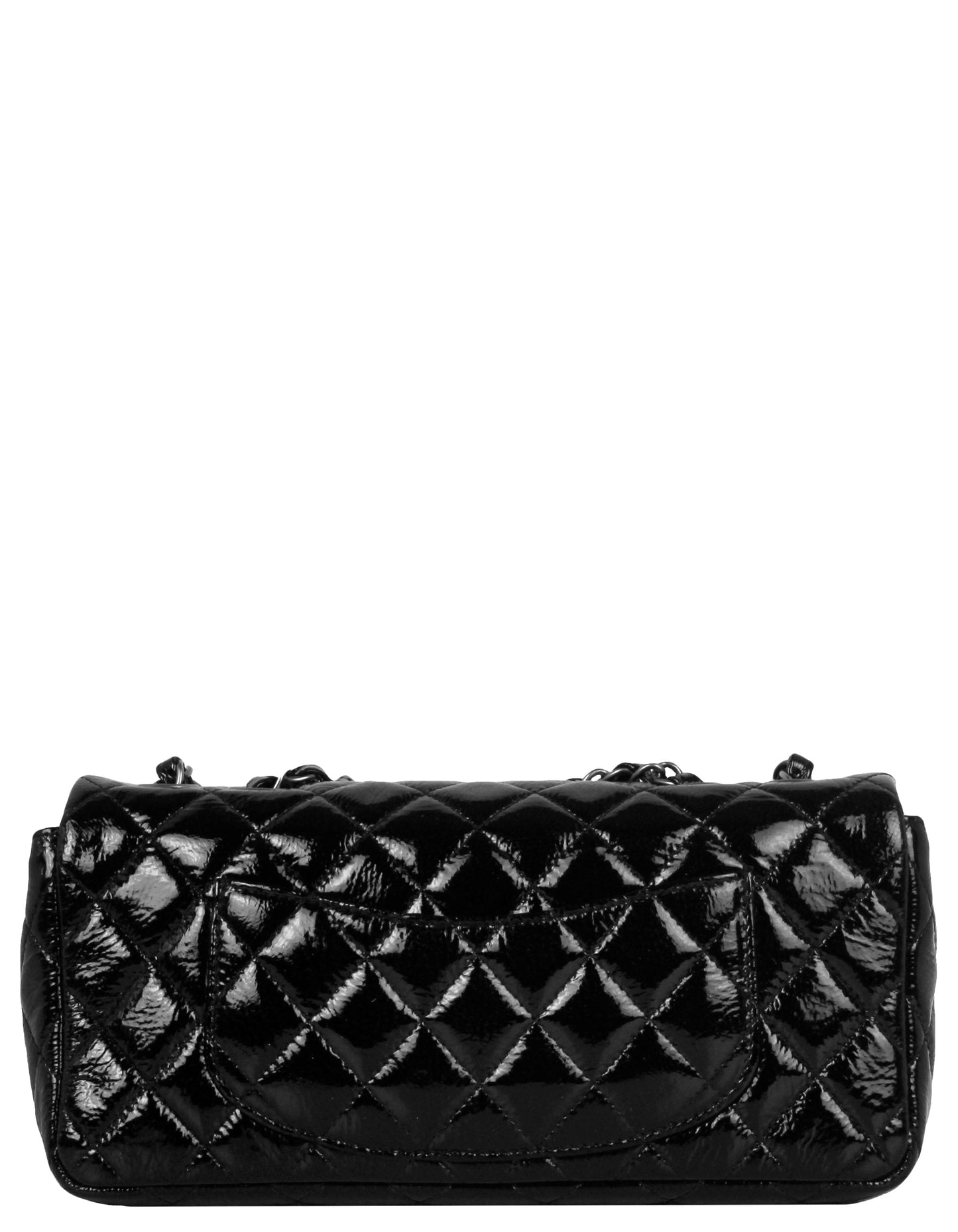 Chanel Black Distressed Patent Quilted East Flap Bag - Rovelle Bags