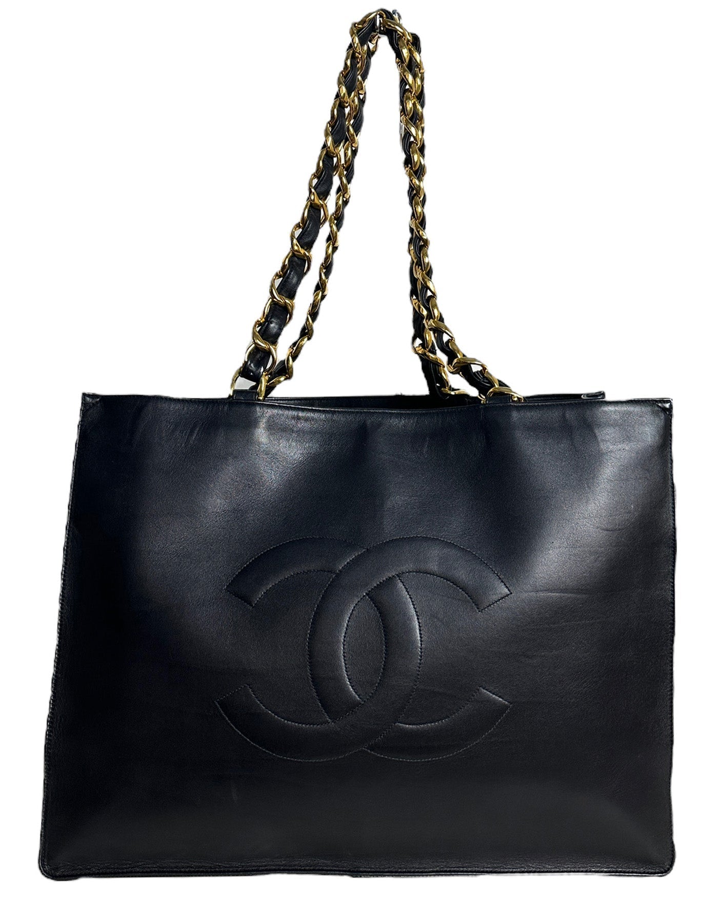 Chanel Black Leather CC Logo Tote Tote Bag - Rovelle Bags